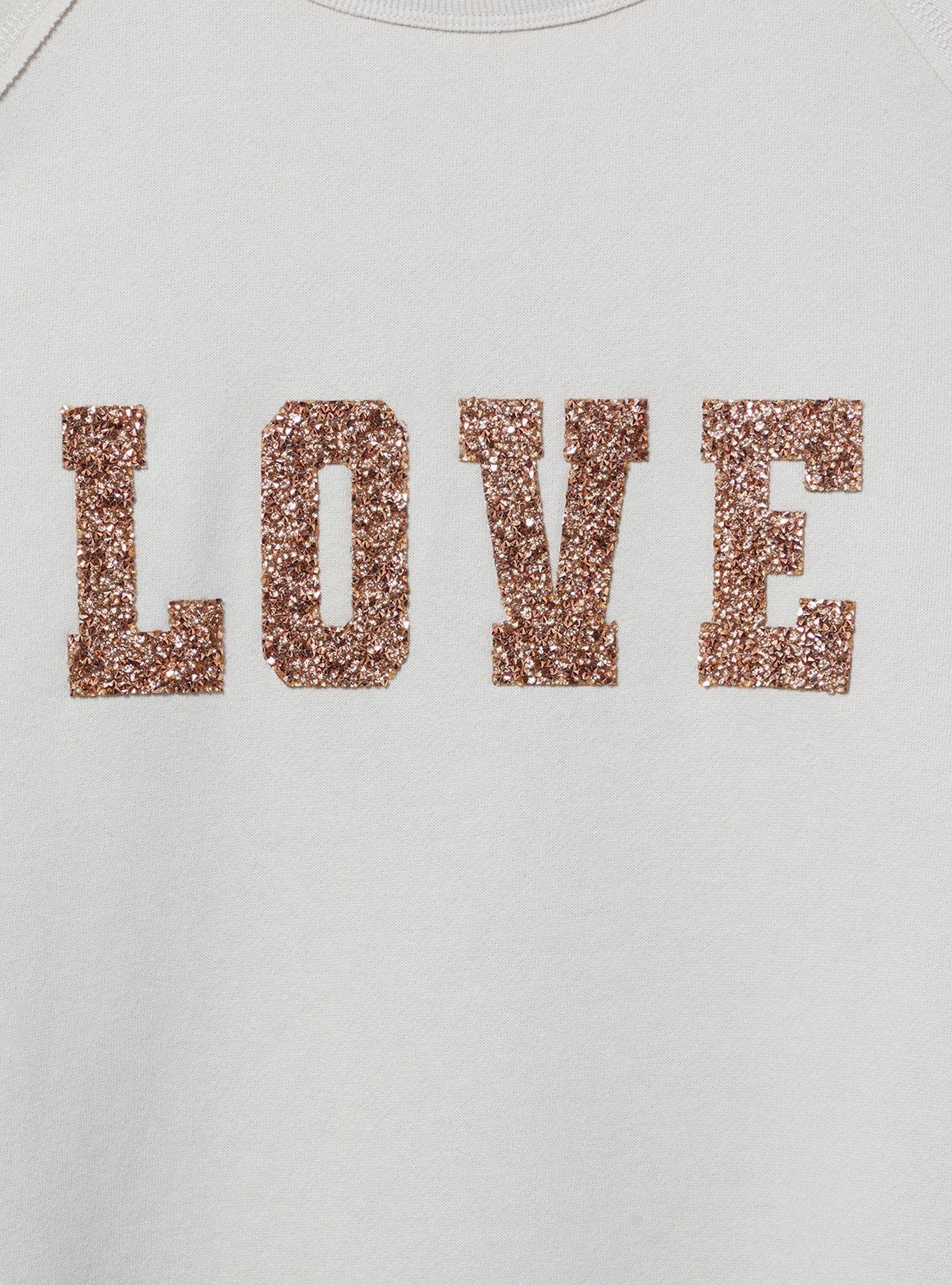 Love Sequin Patch Cozy Fleece Raglan Sweatshirt , TRAVERTINE, alternate