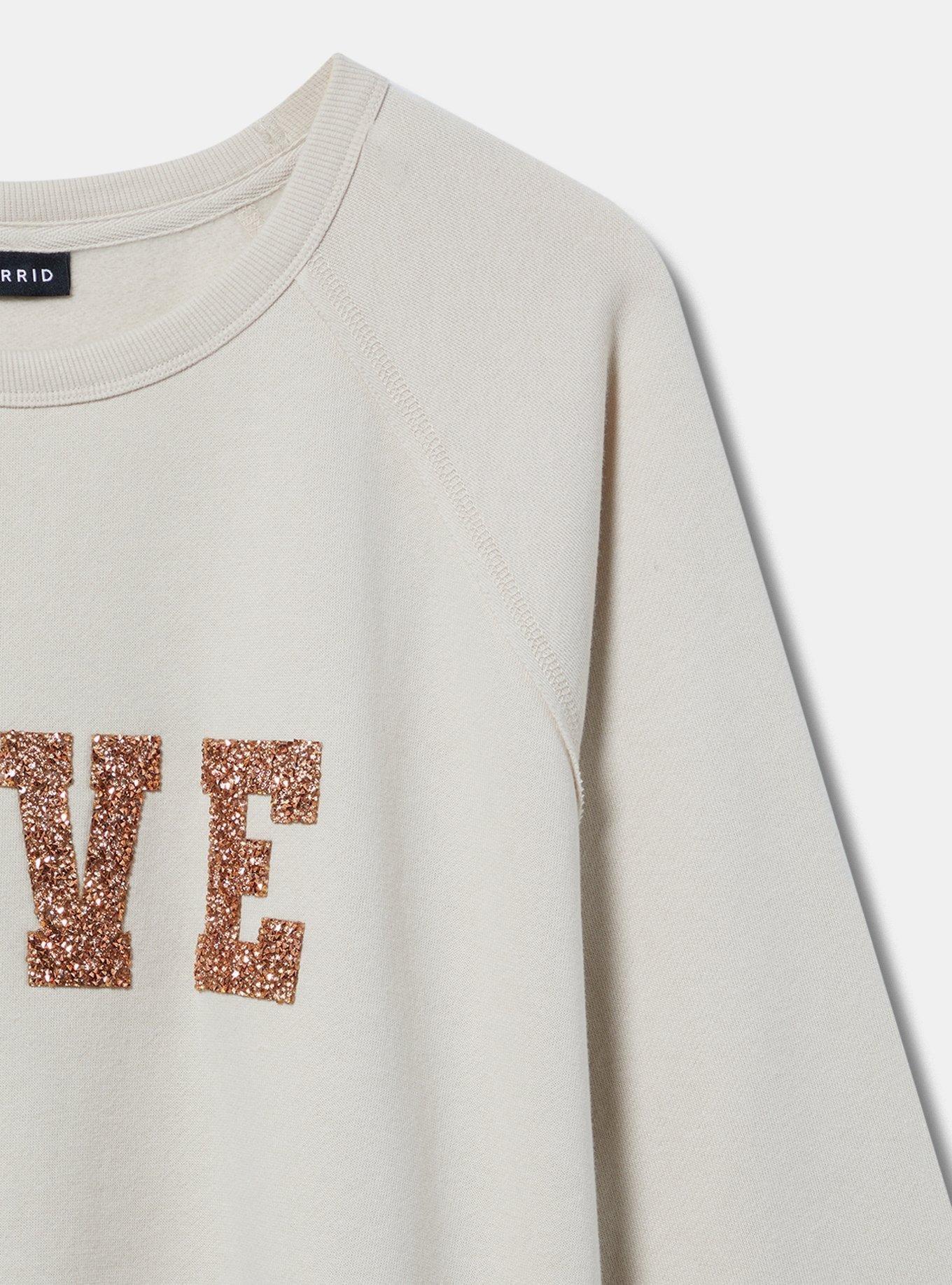 Love Sequin Patch Cozy Fleece Raglan Sweatshirt , TRAVERTINE, alternate