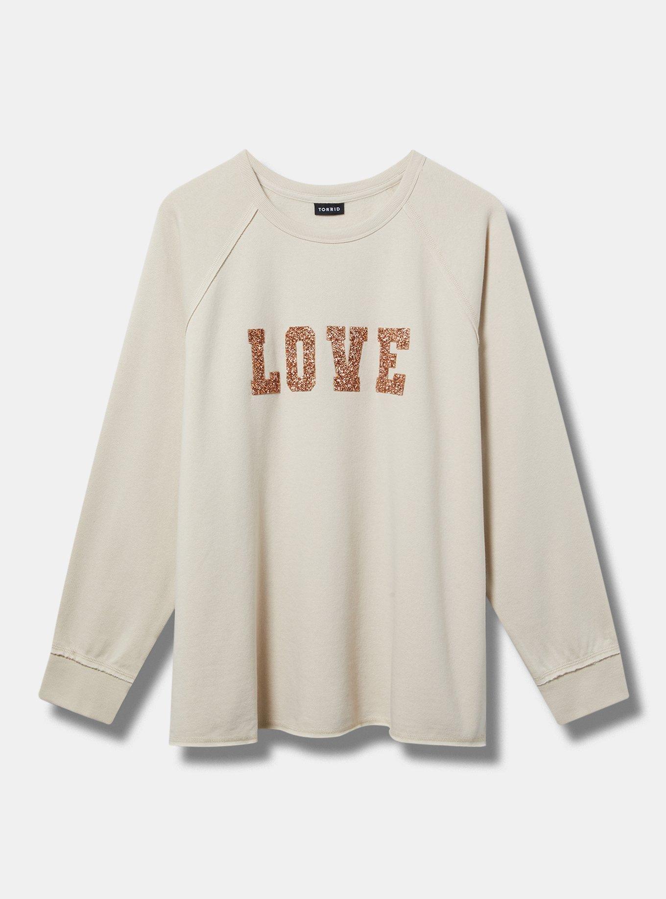 Love Sequin Patch Cozy Fleece Raglan Sweatshirt