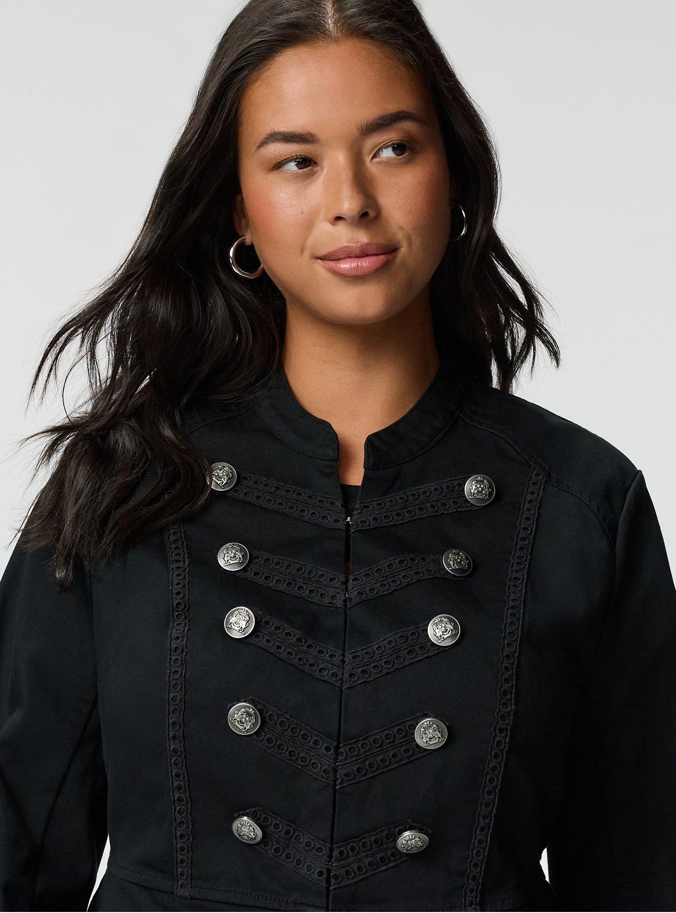Stretch Twill Military Jacket, DEEP BLACK, alternate