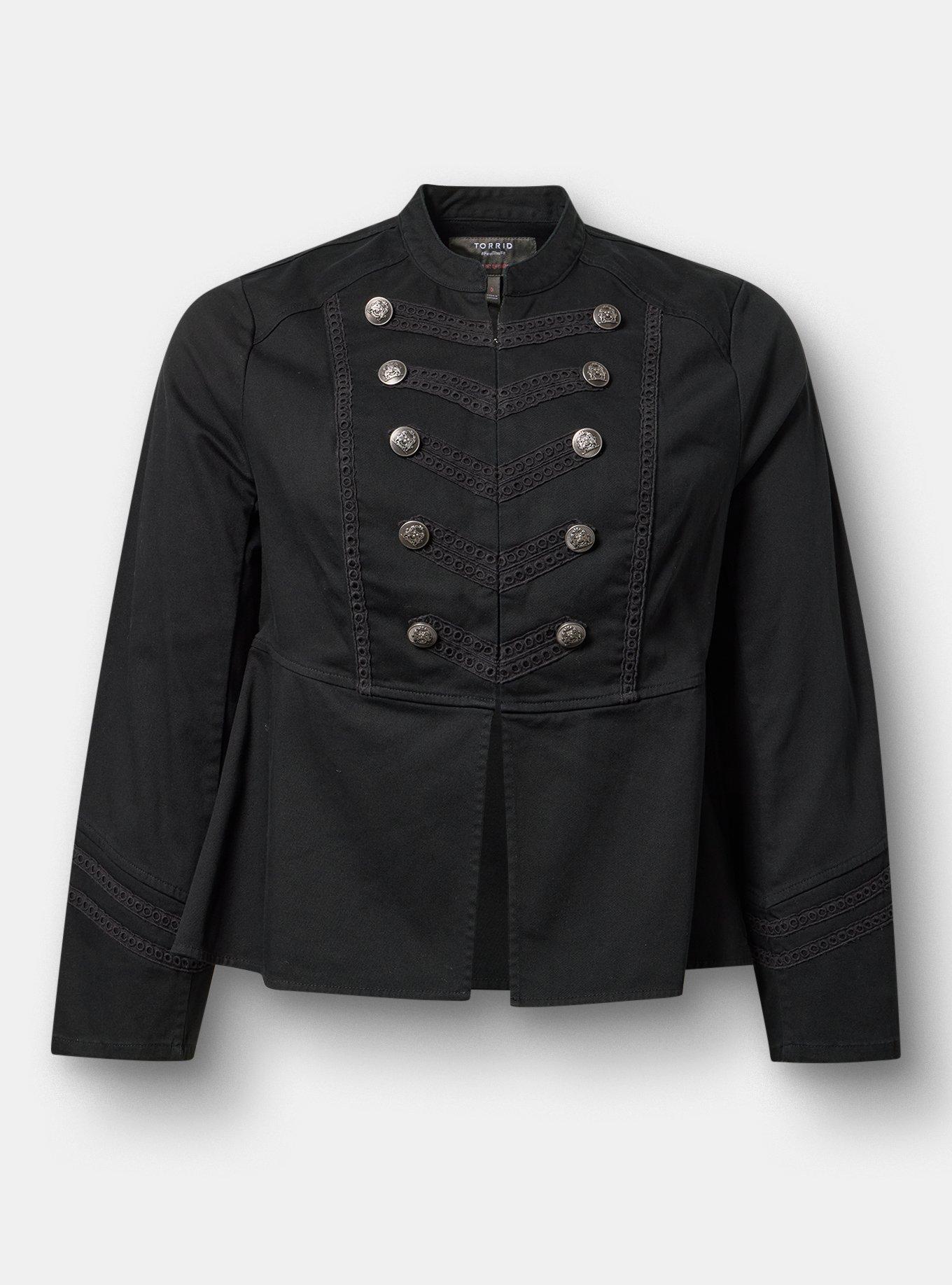 Stretch Twill Military Jacket, DEEP BLACK, flat