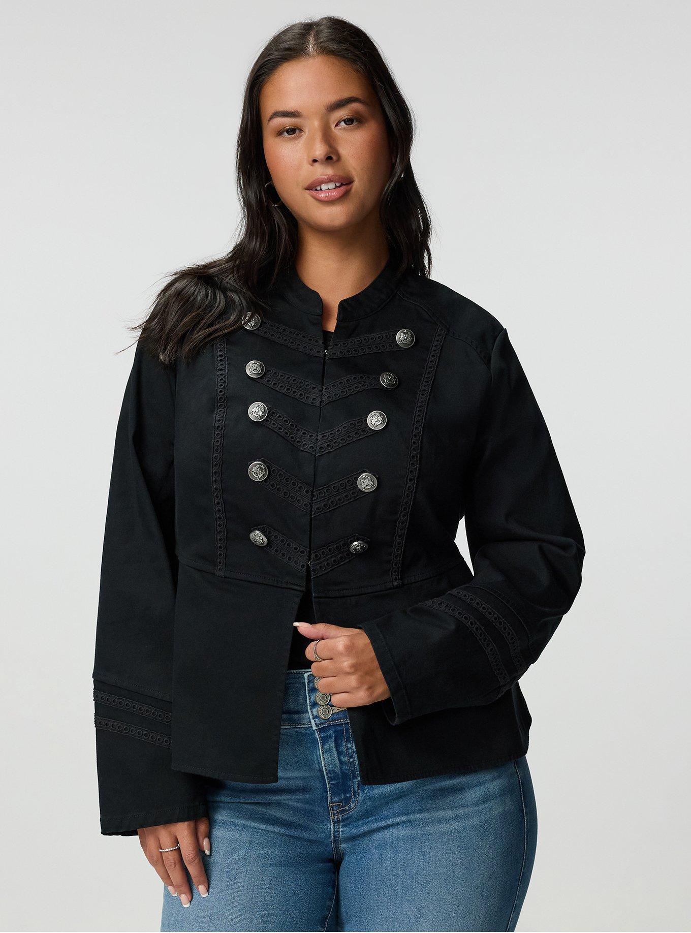 Stretch Twill Military Jacket, DEEP BLACK, hi-res