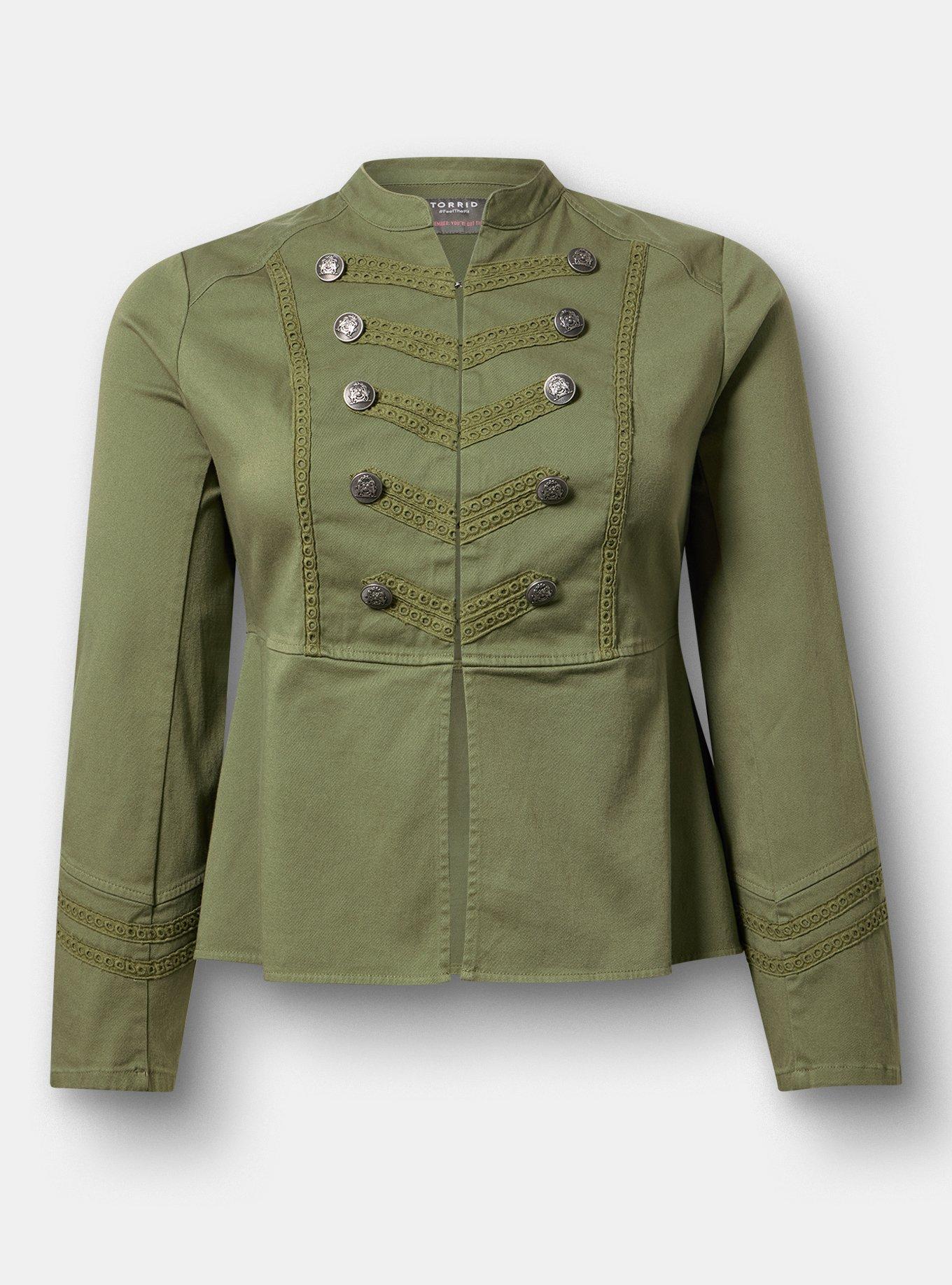 Stretch Twill Military Jacket, OLIVINE, flat