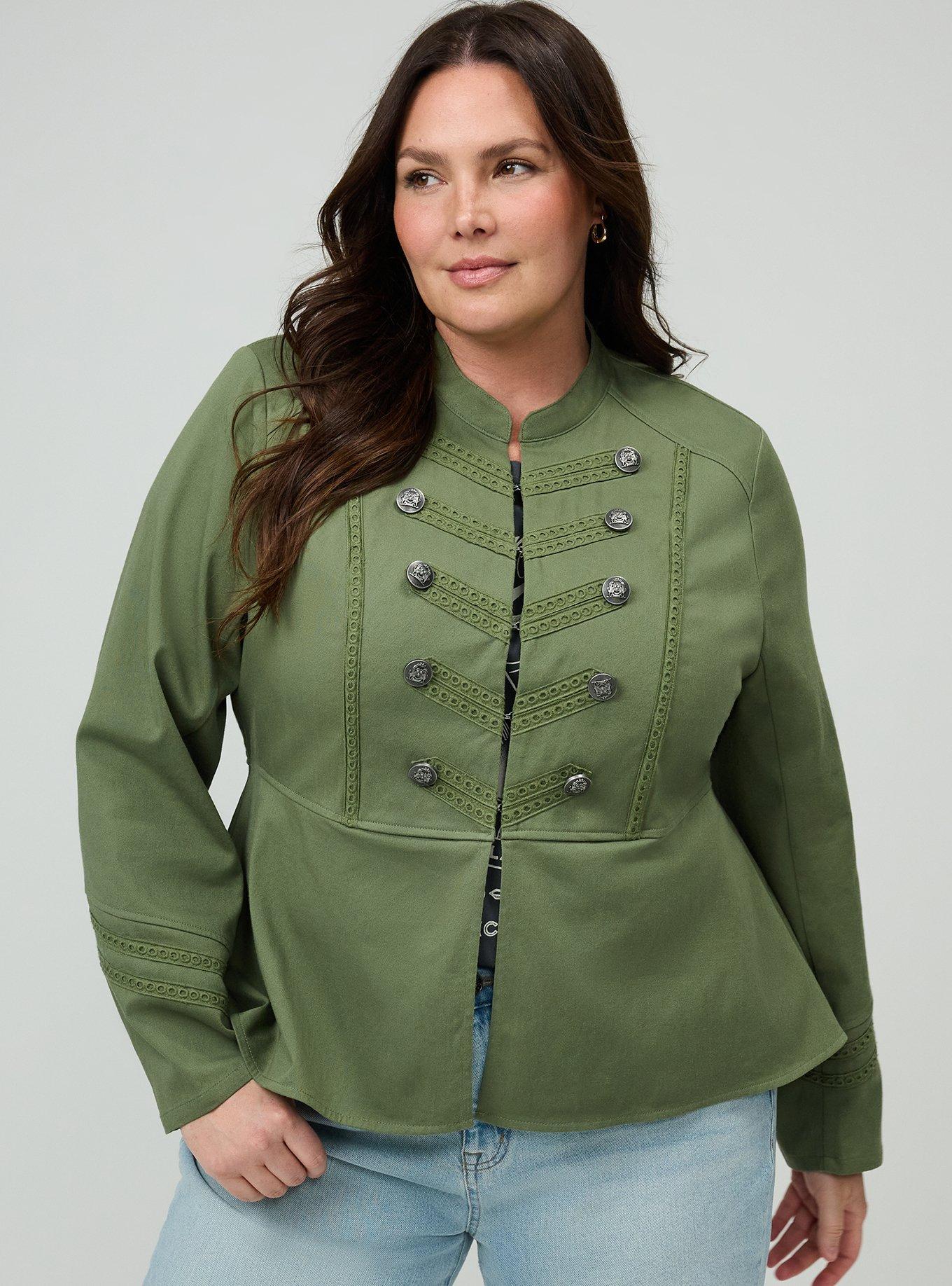 Stretch Twill Military Jacket, OLIVINE, hi-res