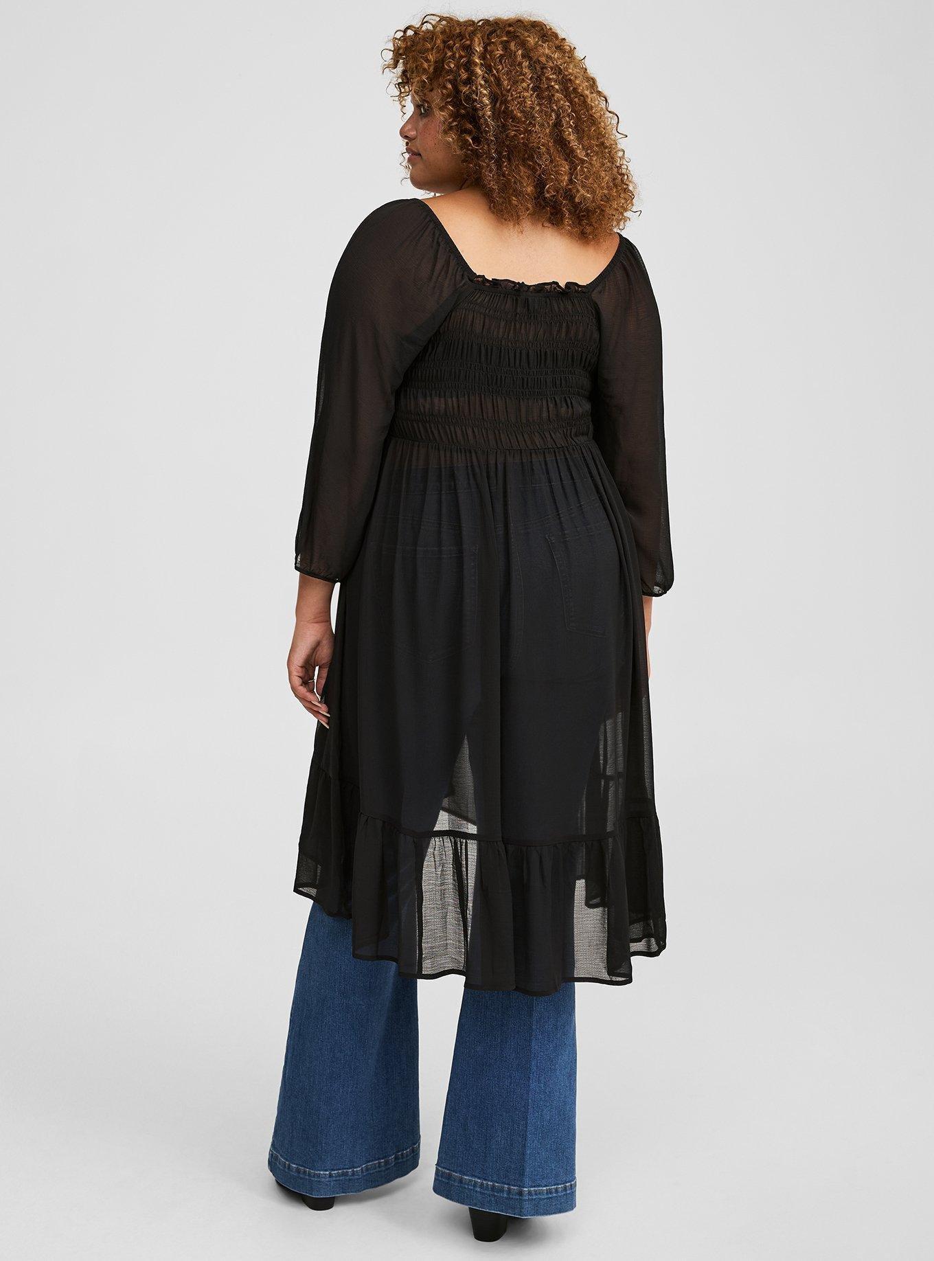 Chiffon Smocked Blouson Tunic