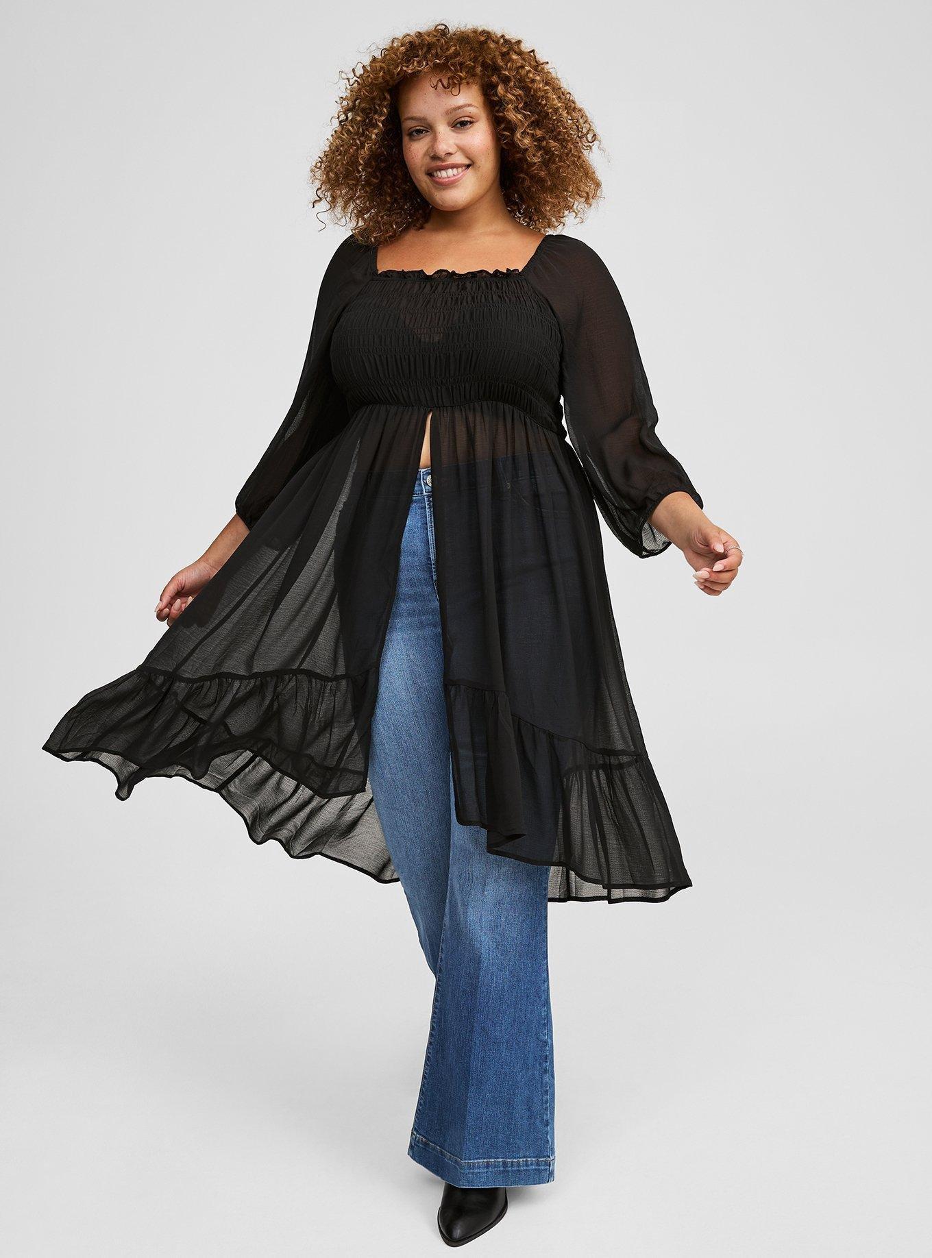 Chiffon Smocked Blouson Tunic