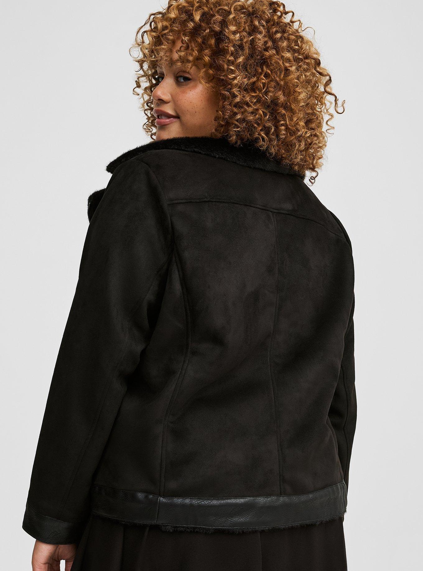 Plus Size Faux Suede Fur Lined Moto Jacket Torrid
