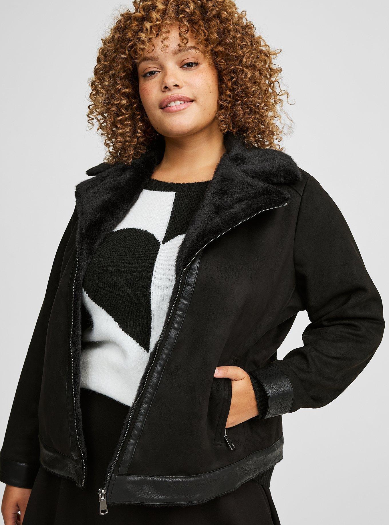 Plus Size Faux Suede Fur Lined Moto Jacket Torrid