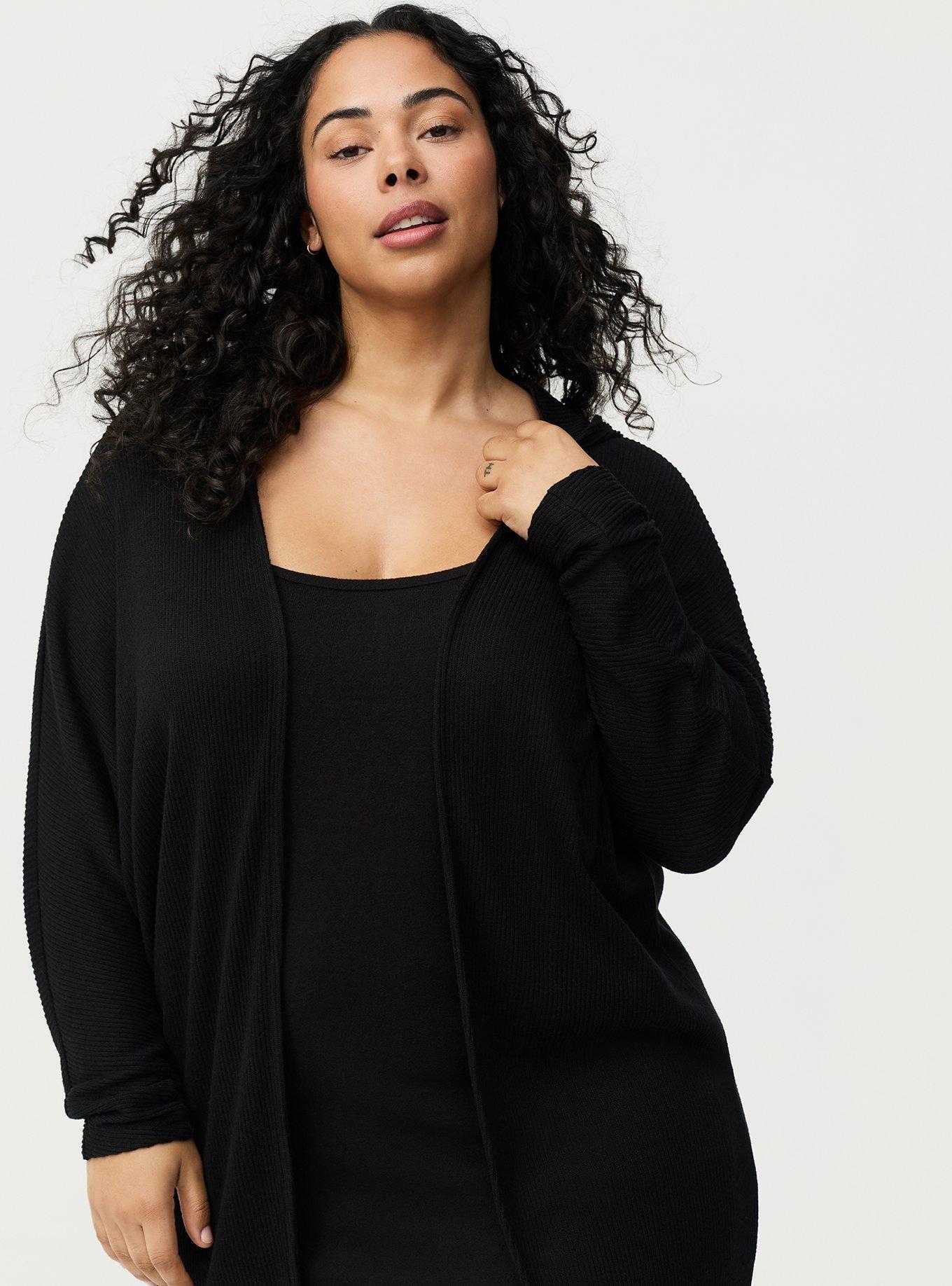 Super Soft Plush Rib Cocoon Lounge Cardigan, DEEP BLACK, alternate