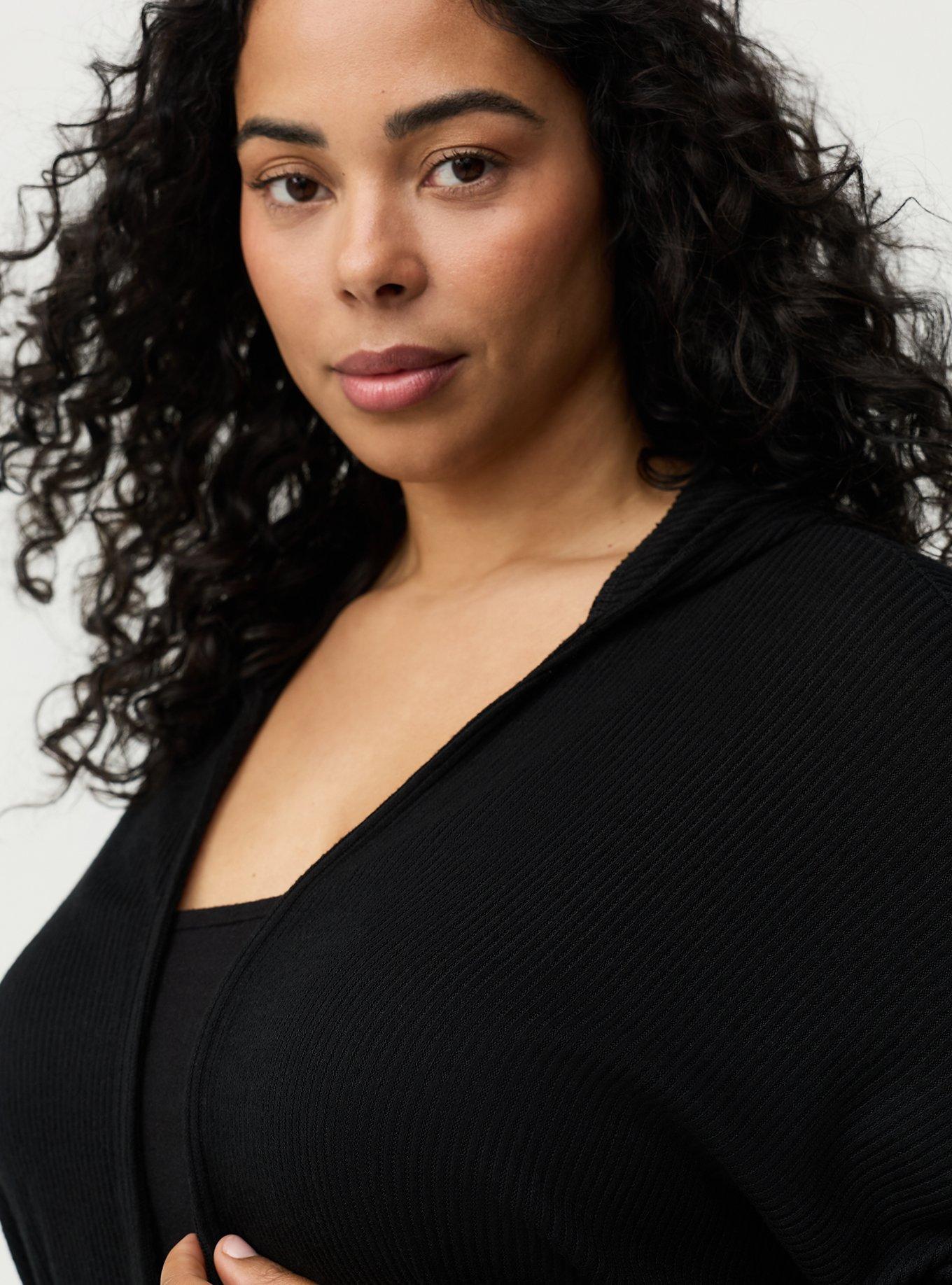 Super Soft Plush Rib Cocoon Lounge Cardigan, DEEP BLACK, alternate