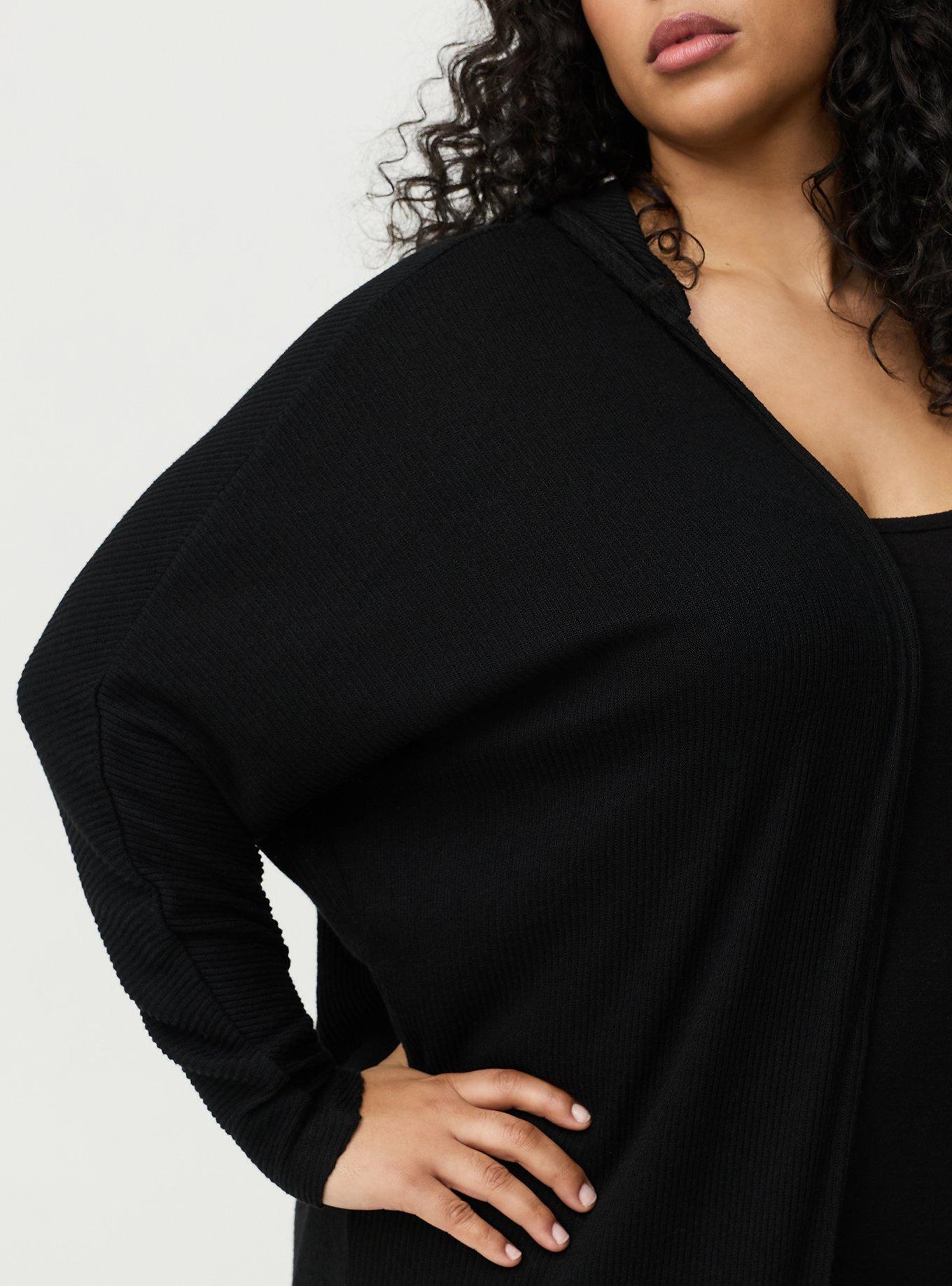 Super Soft Plush Rib Cocoon Lounge Cardigan, DEEP BLACK, alternate