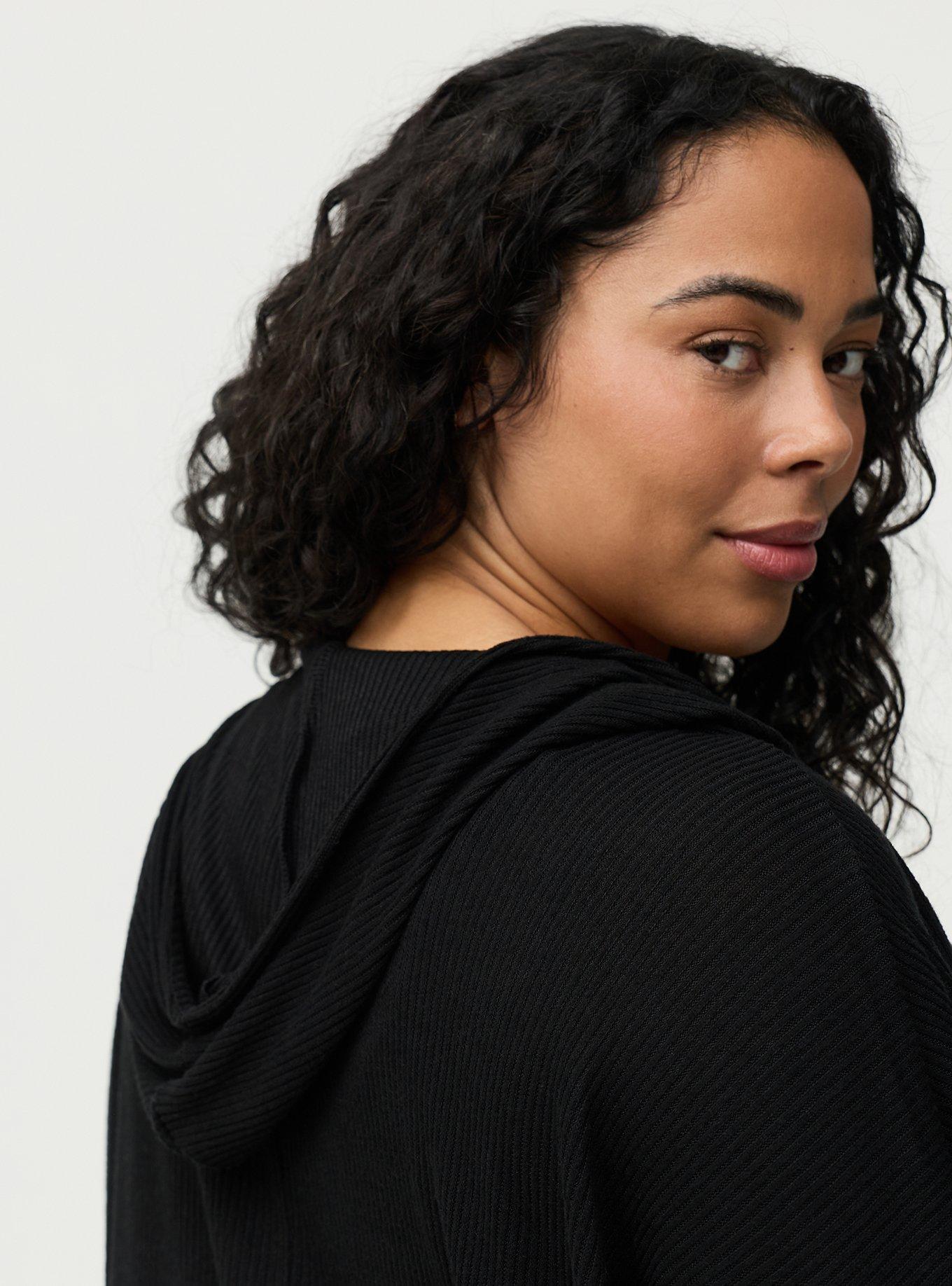 Super Soft Plush Rib Cocoon Lounge Cardigan, DEEP BLACK, alternate