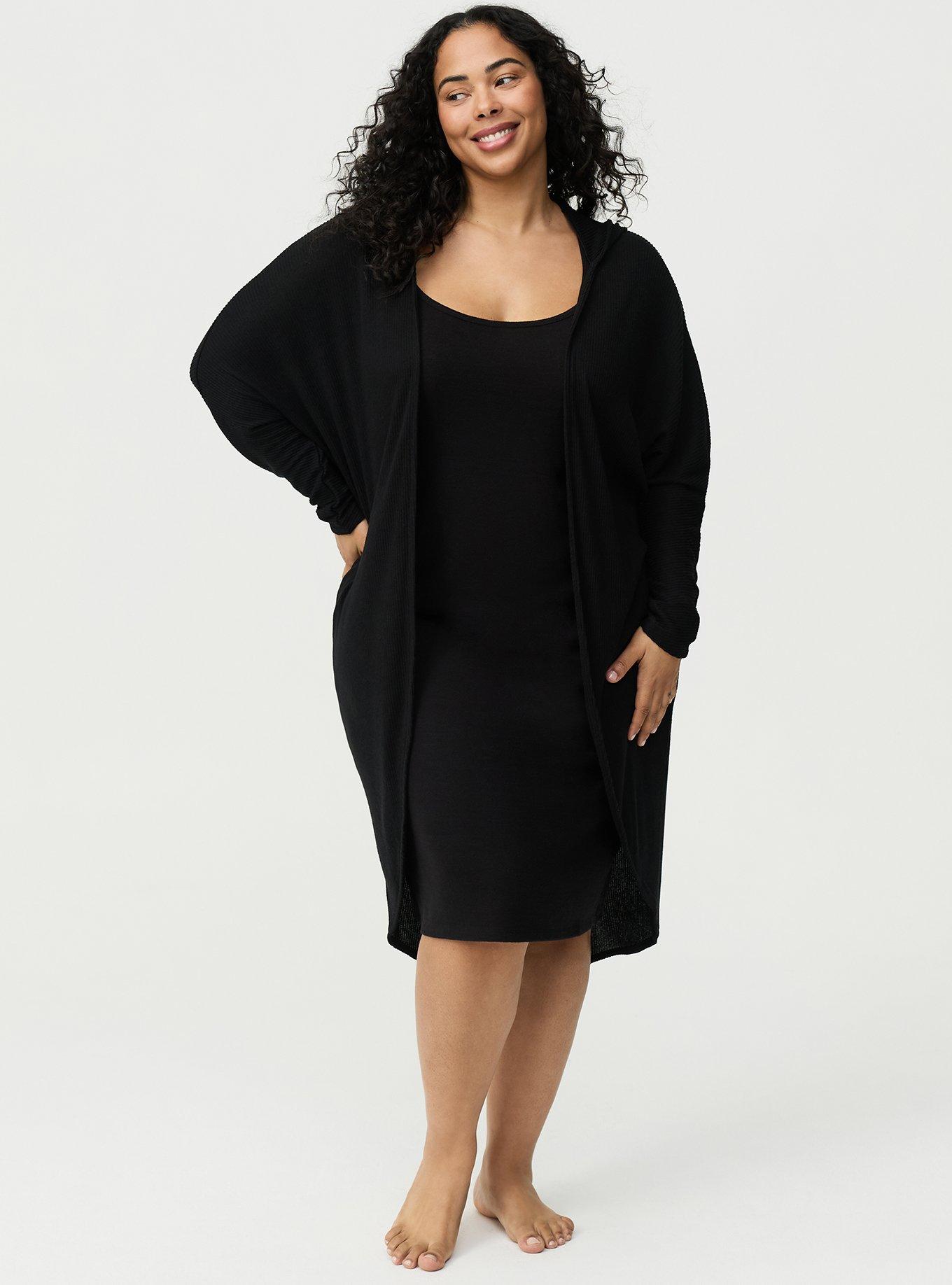 Super Soft Plush Rib Cocoon Lounge Cardigan, DEEP BLACK, hi-res