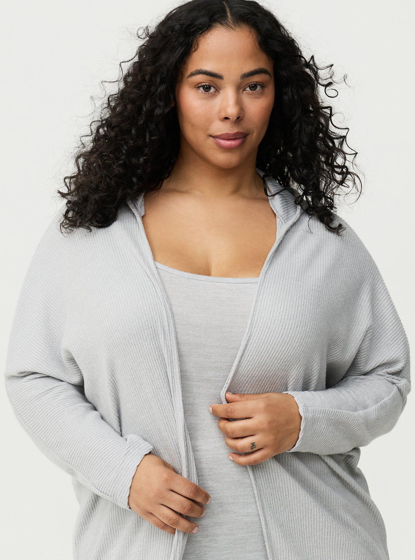 Super Soft Plush Rib Cocoon Lounge Cardigan, LIGHTEST HEATHER GREY, alternate
