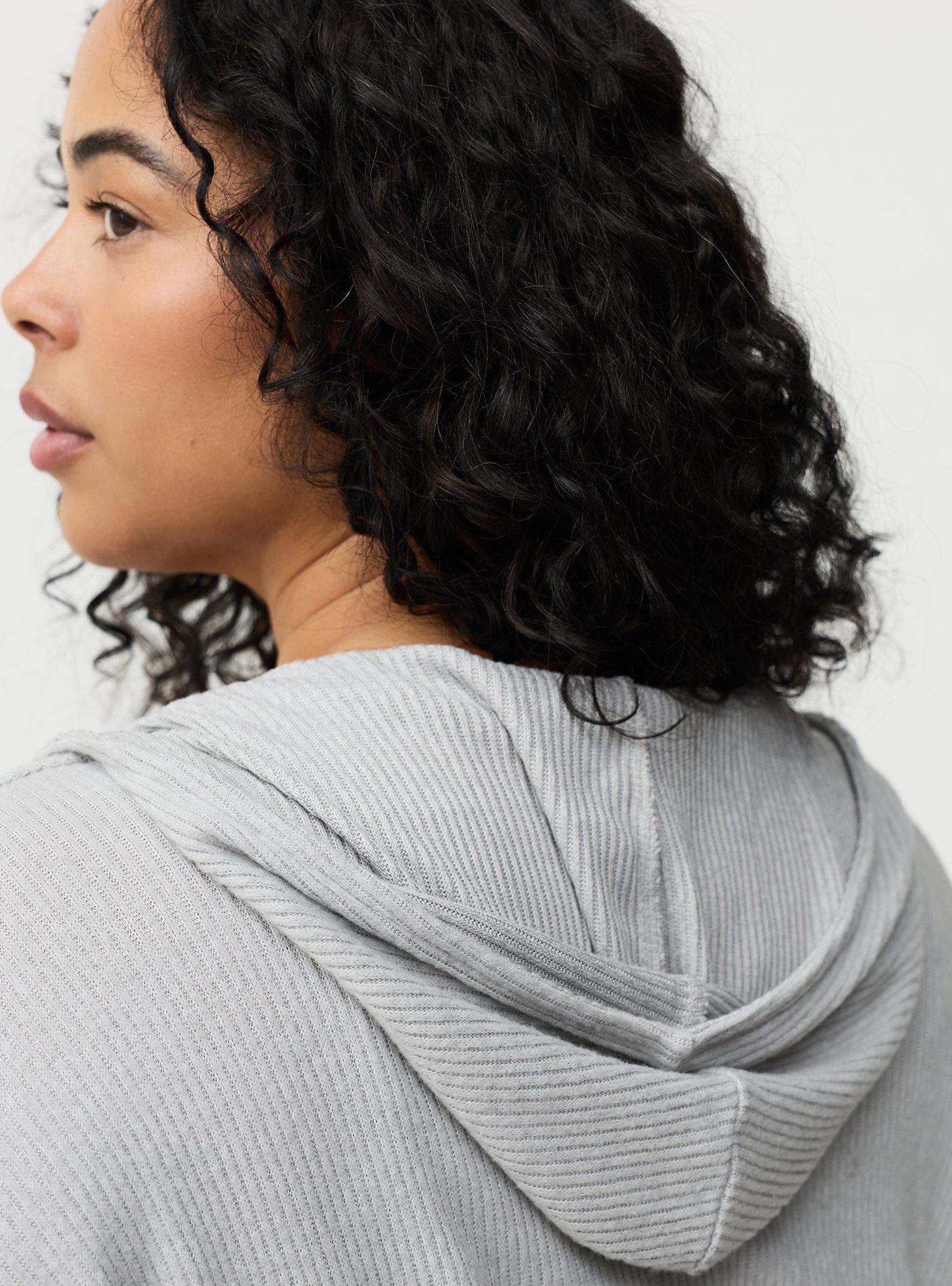 Super Soft Plush Rib Cocoon Lounge Cardigan, LIGHTEST HEATHER GREY, alternate