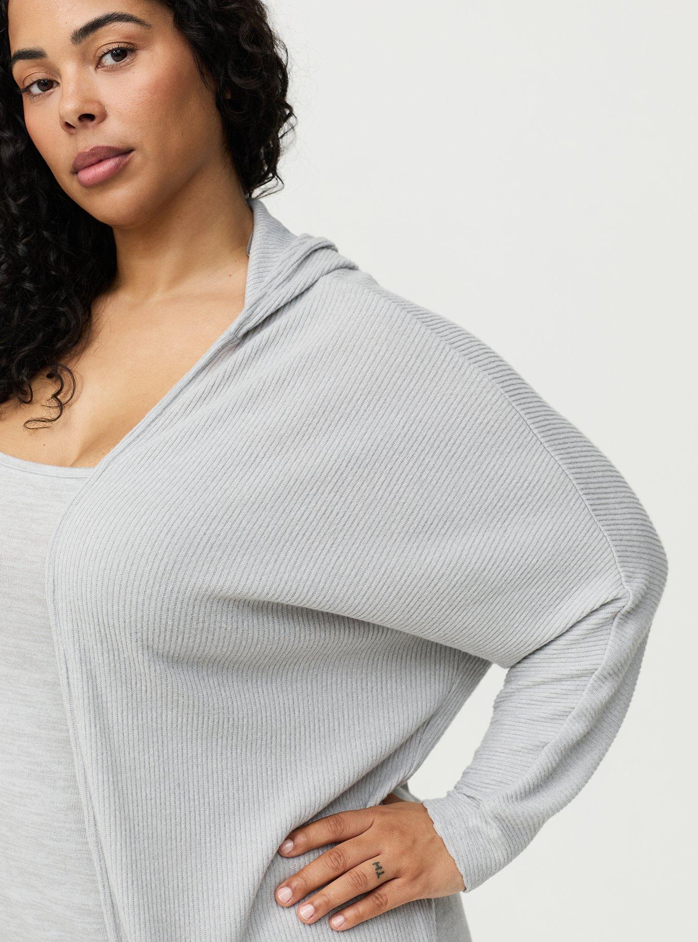Super Soft Plush Rib Cocoon Lounge Cardigan, LIGHTEST HEATHER GREY, alternate