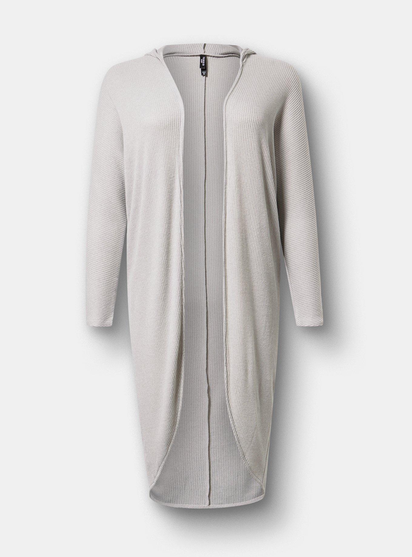 Super Soft Plush Rib Cocoon Lounge Cardigan, LIGHTEST HEATHER GREY, hi-res