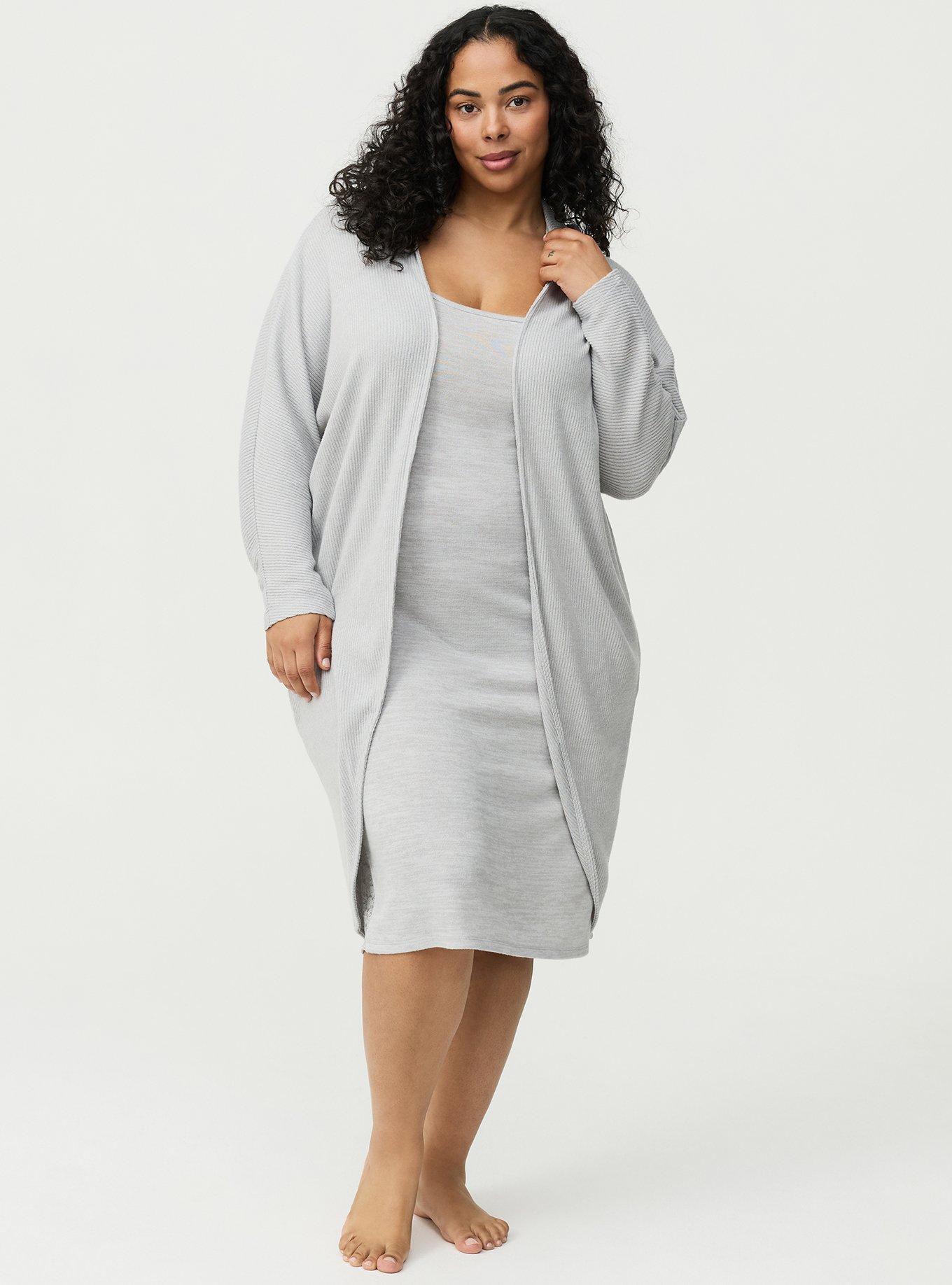 Super Soft Plush Rib Cocoon Lounge Cardigan, LIGHTEST HEATHER GREY, hi-res