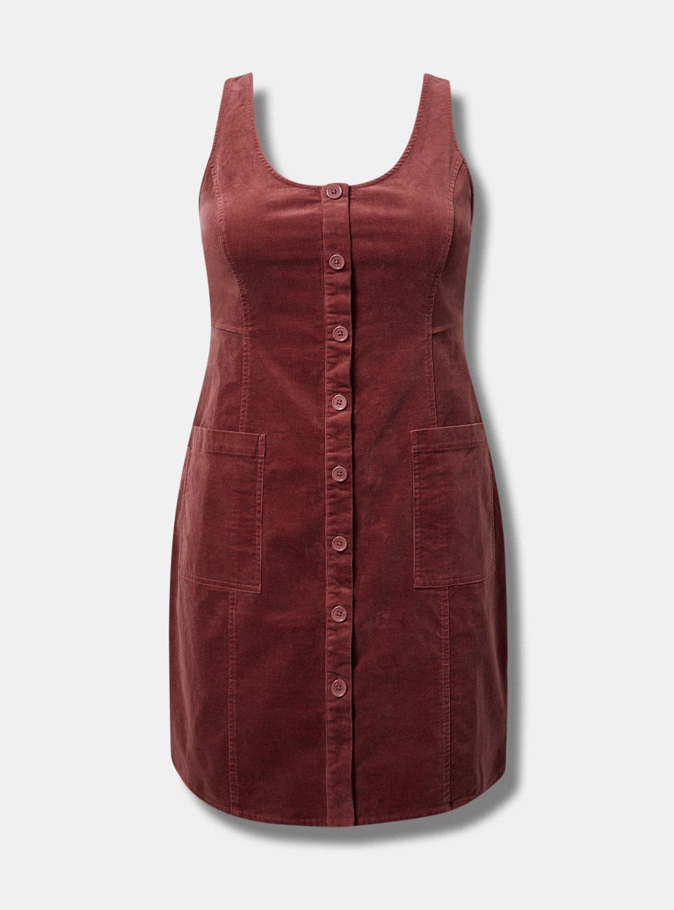 Mini Sleeveless Button Front Patch Pocket Corduroy Dress