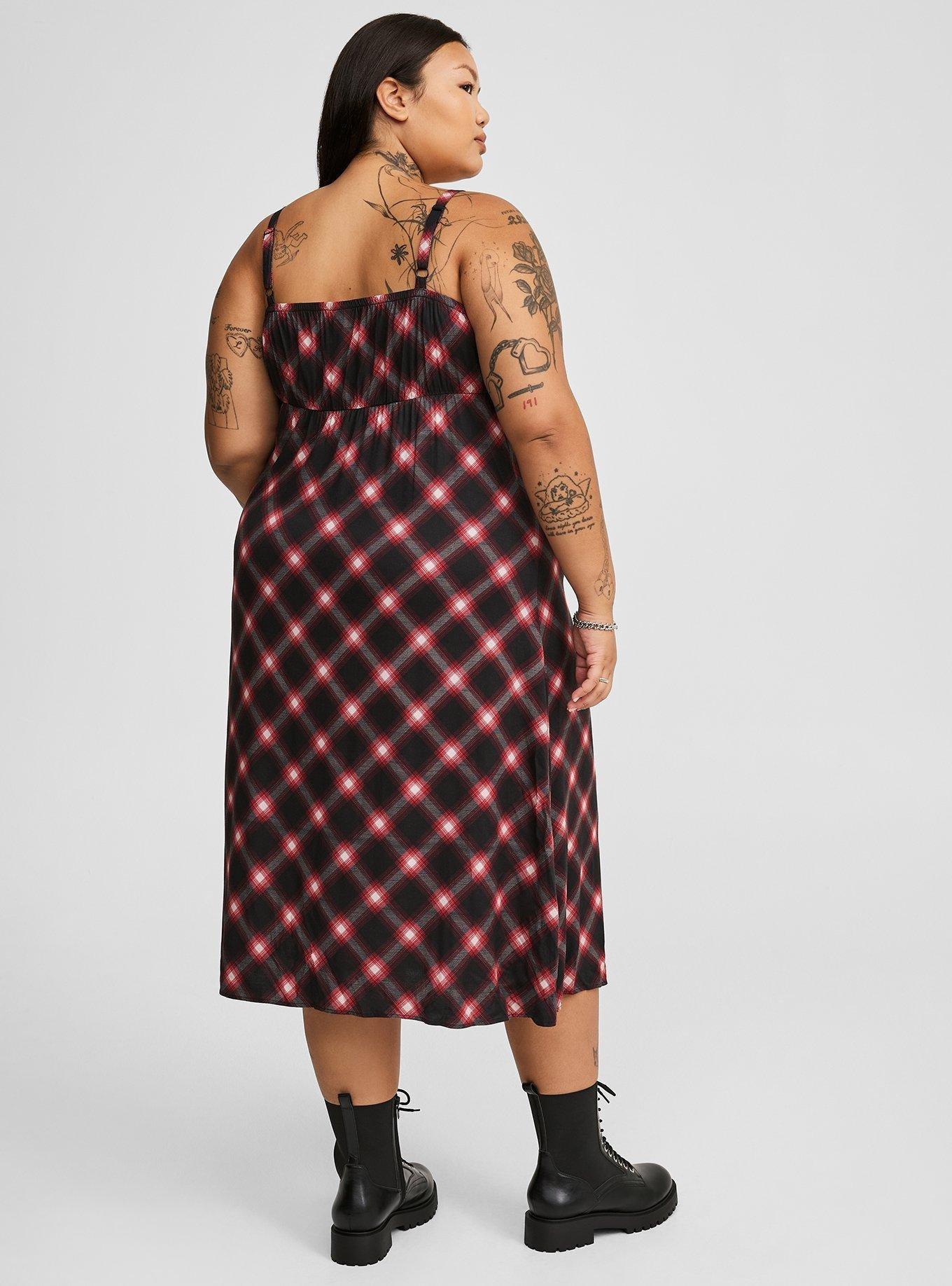 red plaid cami dress Red Plaid Basque Waist Mini Bubble Skirt Cami Dress