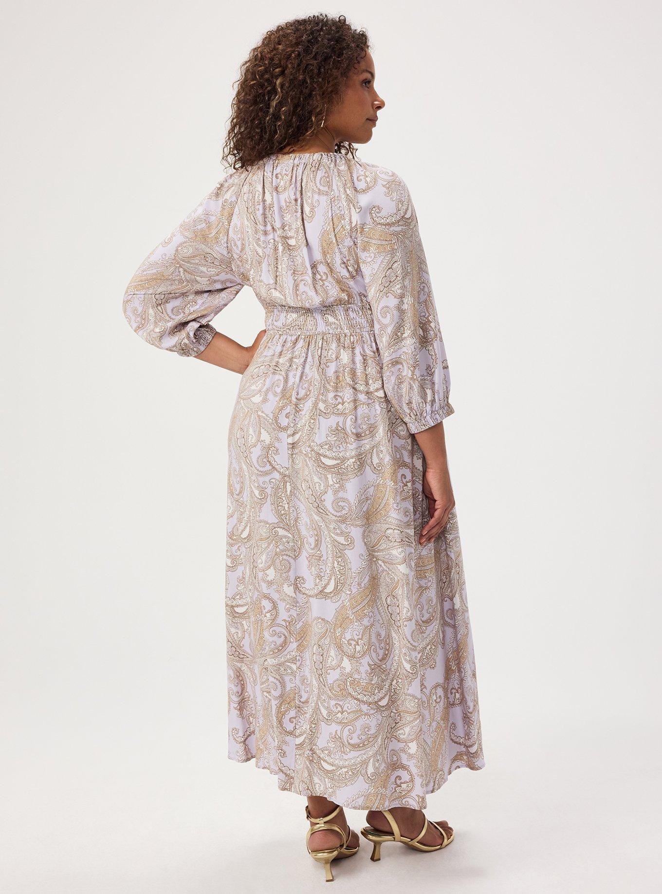 Plus Size Maxi V-Neck Raglan-Sleeve Dress, ELEGANT PAISLEY PURPLE, alternate