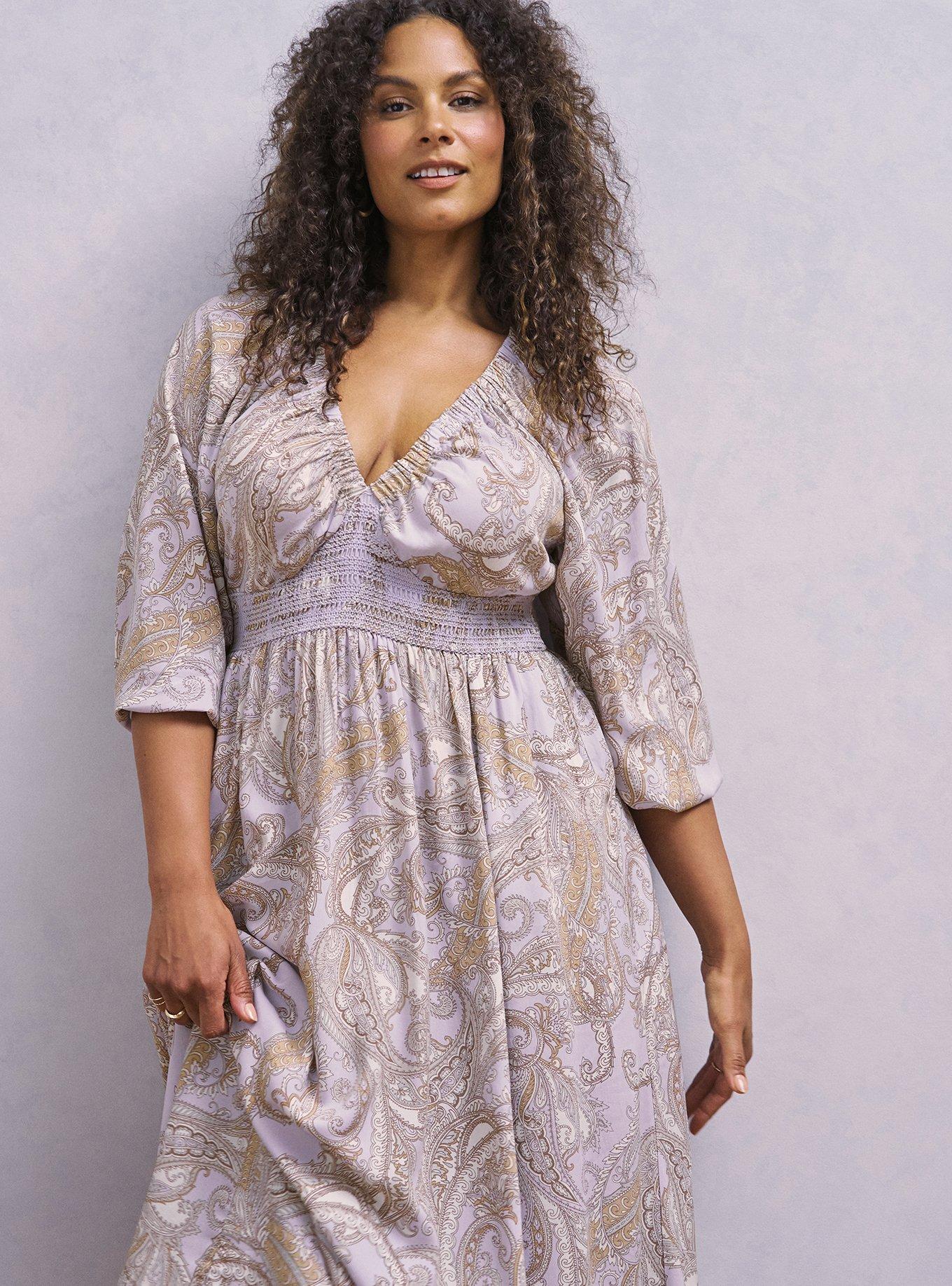 Plus Size Maxi V-Neck Raglan-Sleeve Dress, ELEGANT PAISLEY PURPLE, alternate
