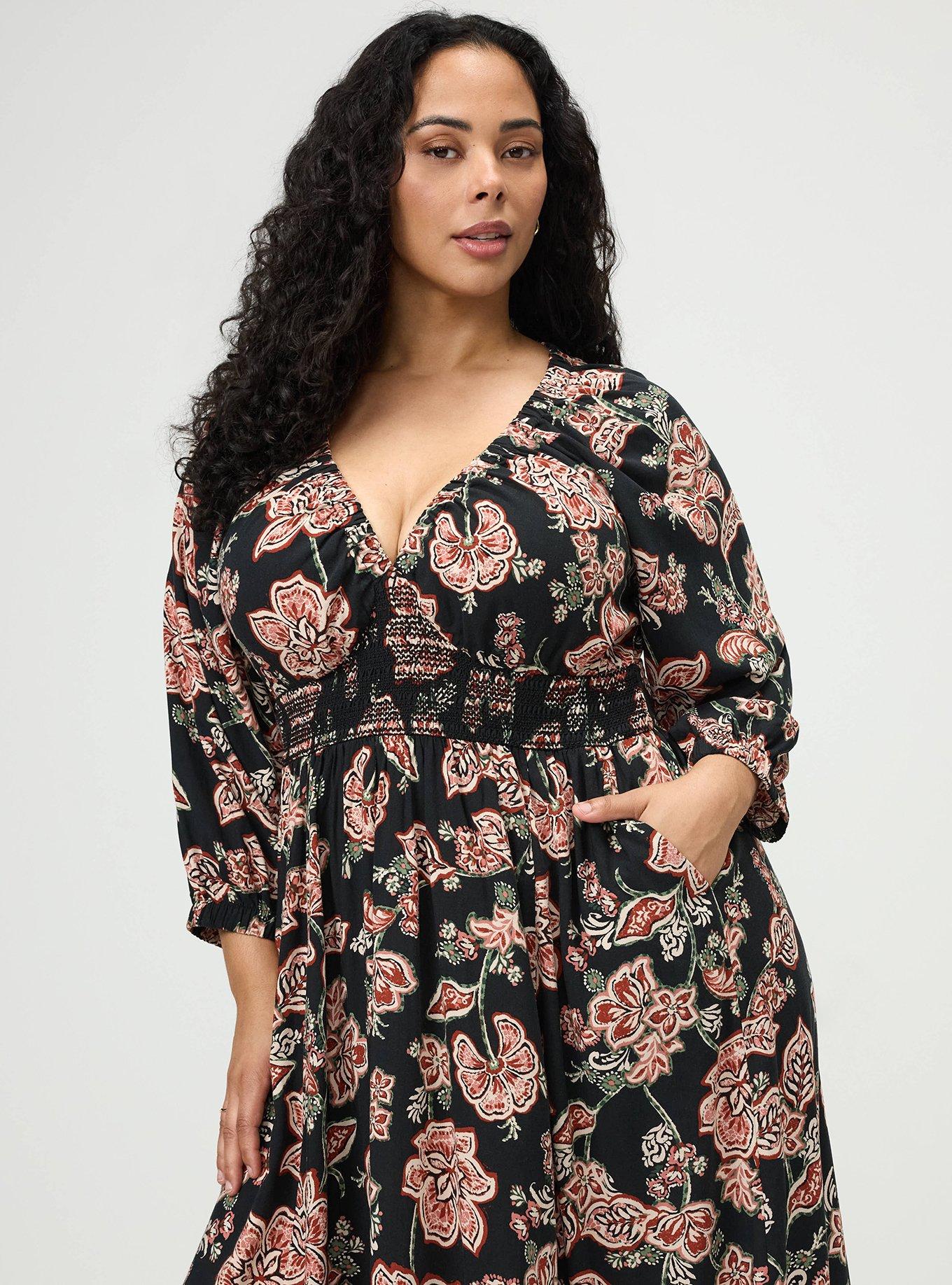 Maxi V-Neck Raglan-Sleeve Dress, LAURIE JACOBEAN FLORAL BLACK, alternate