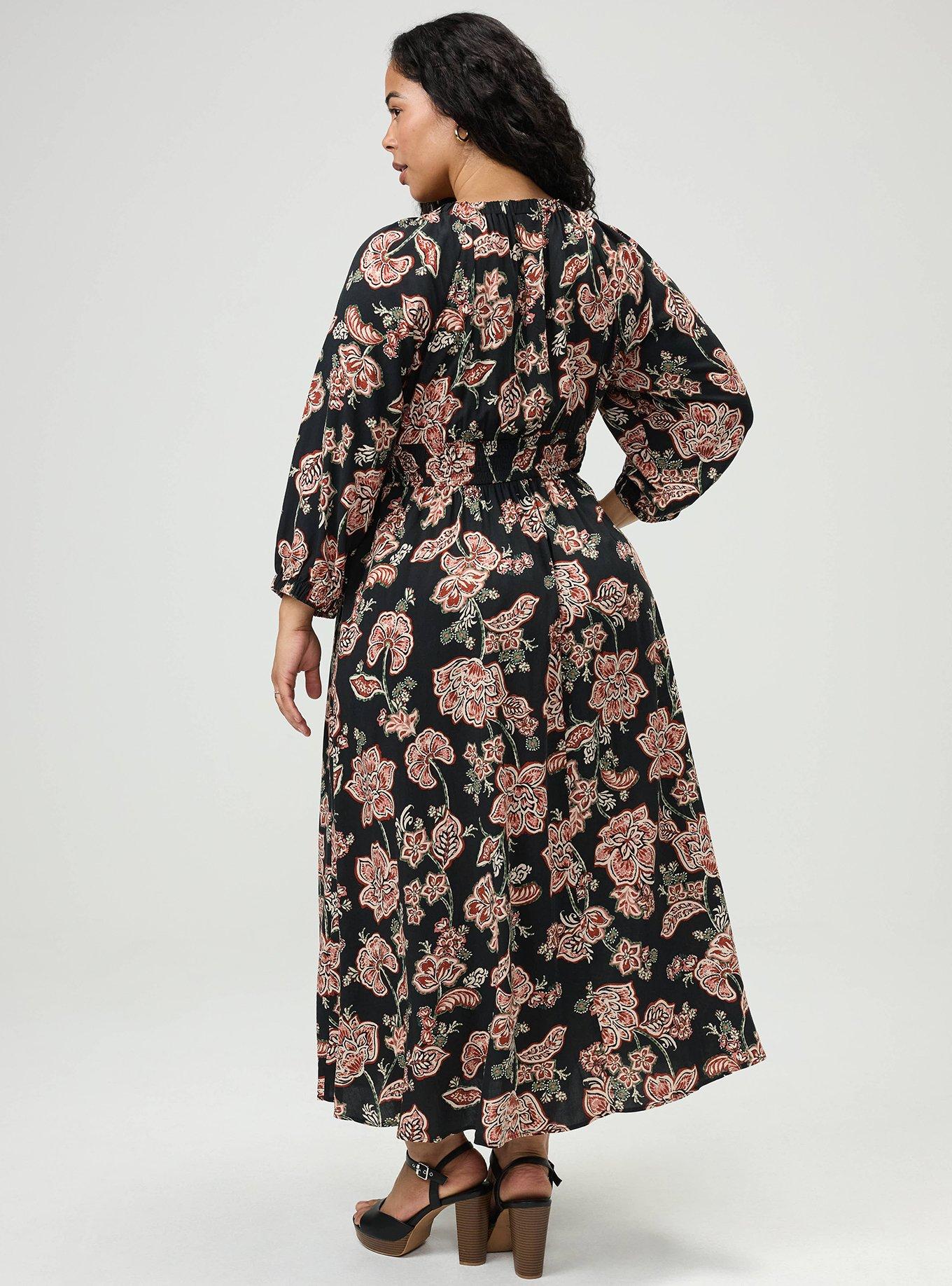 Maxi V-Neck Raglan-Sleeve Dress, LAURIE JACOBEAN FLORAL BLACK, alternate