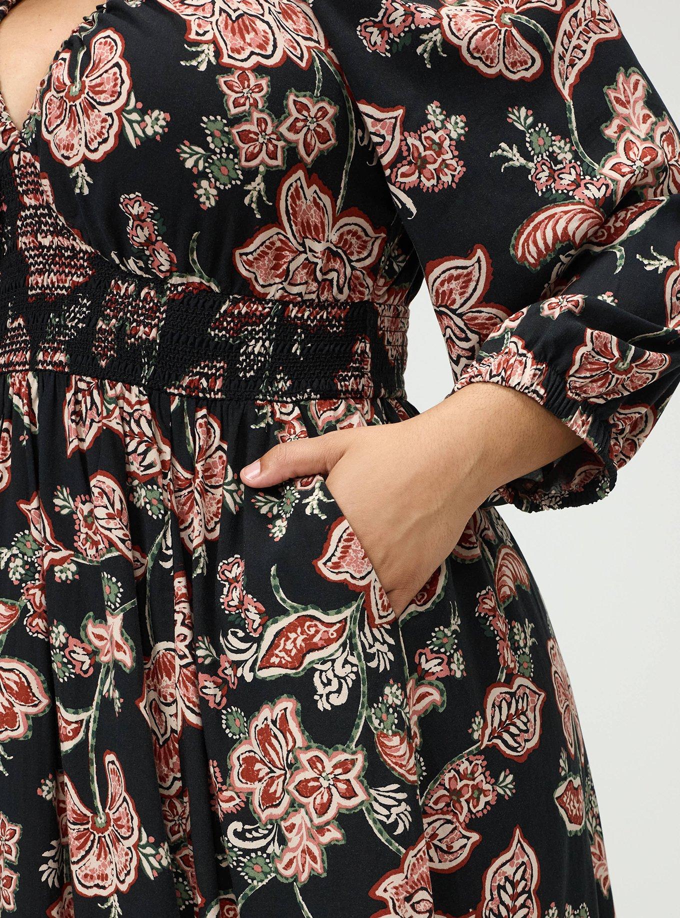 Maxi V-Neck Raglan-Sleeve Dress, LAURIE JACOBEAN FLORAL BLACK, alternate