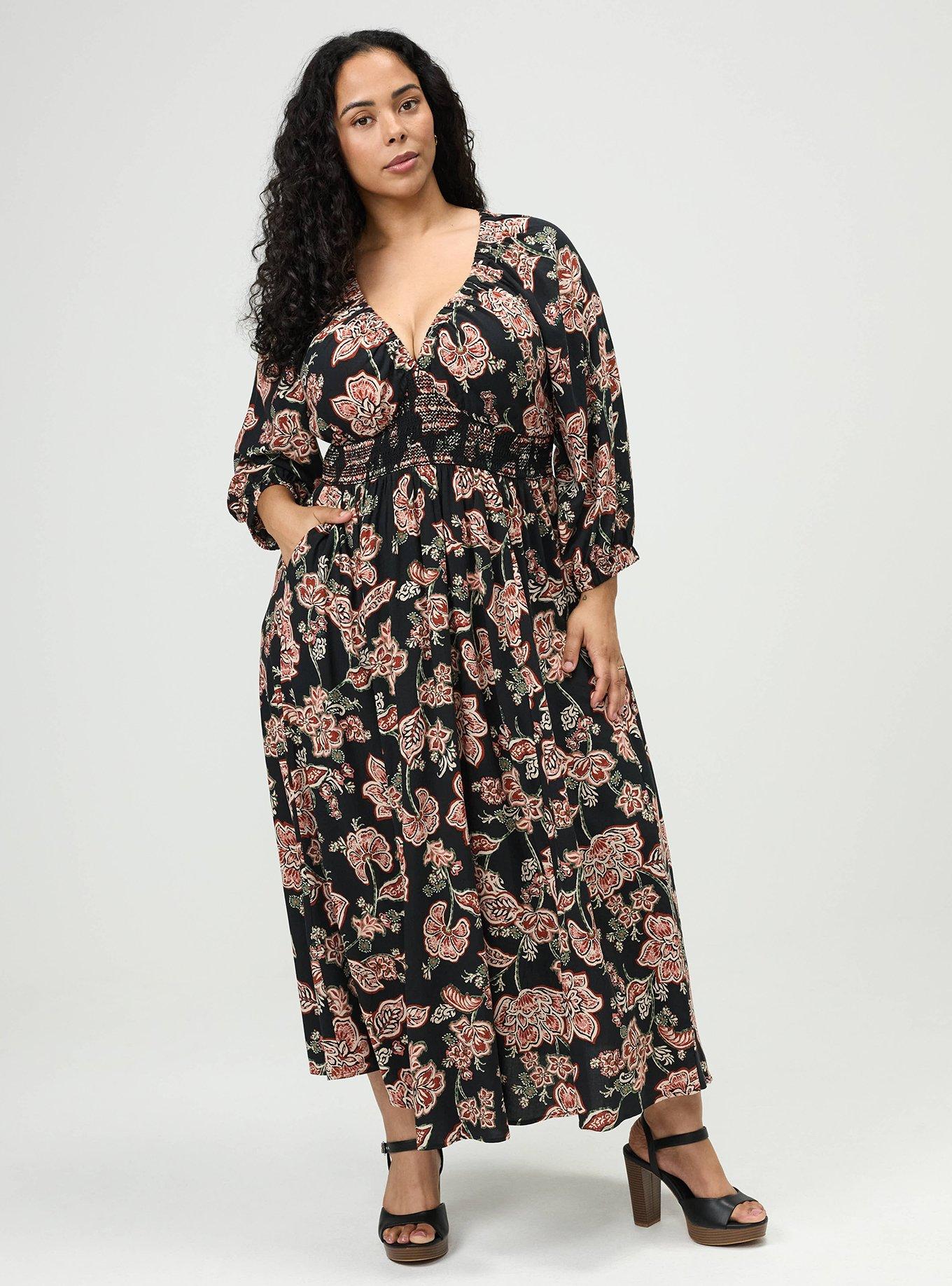 Maxi V-Neck Raglan-Sleeve Dress, LAURIE JACOBEAN FLORAL BLACK, alternate