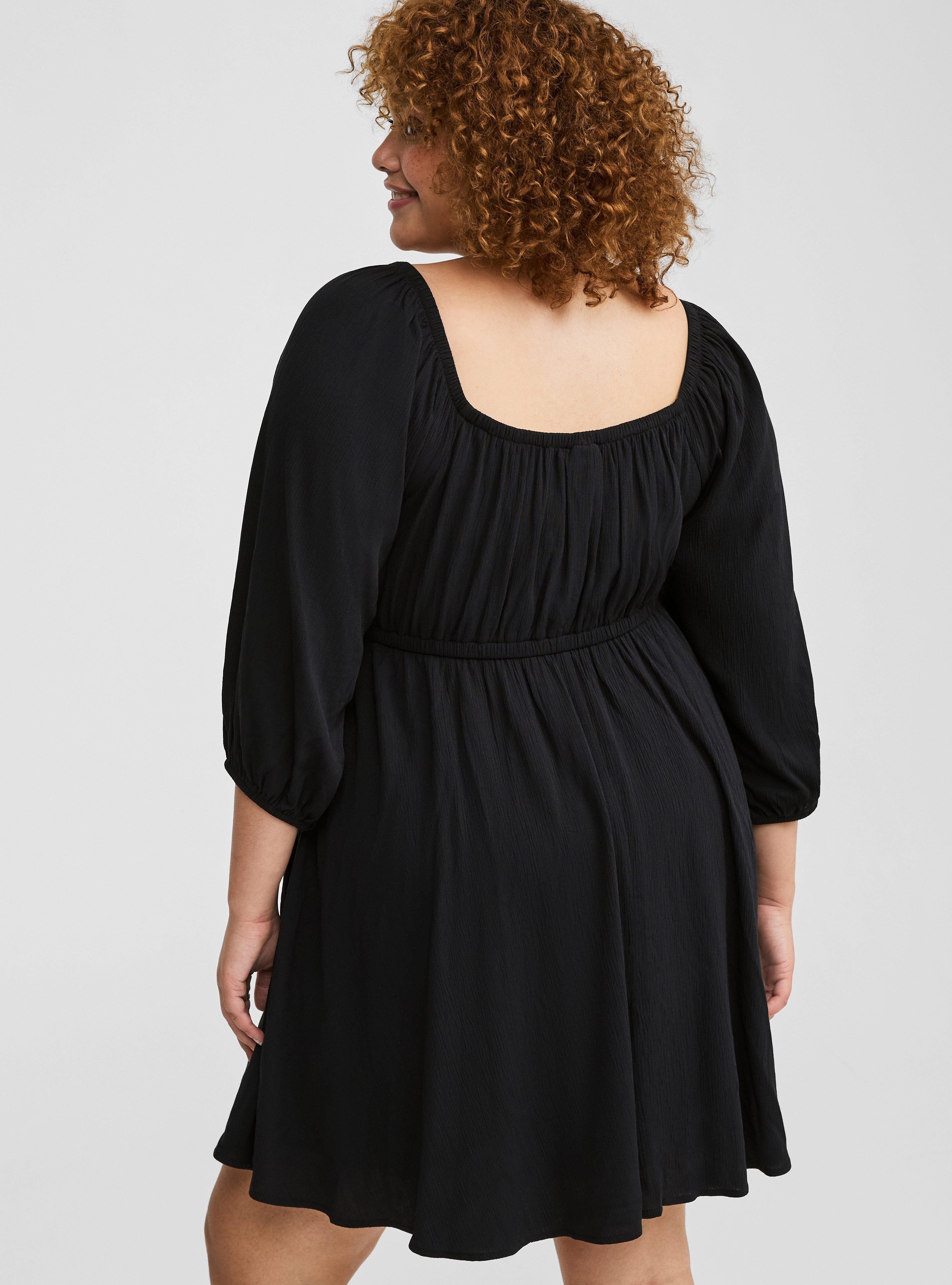 Plus Size - Mini 3/4 Sleeve Tie Front Detail Babydoll Dress - Torrid