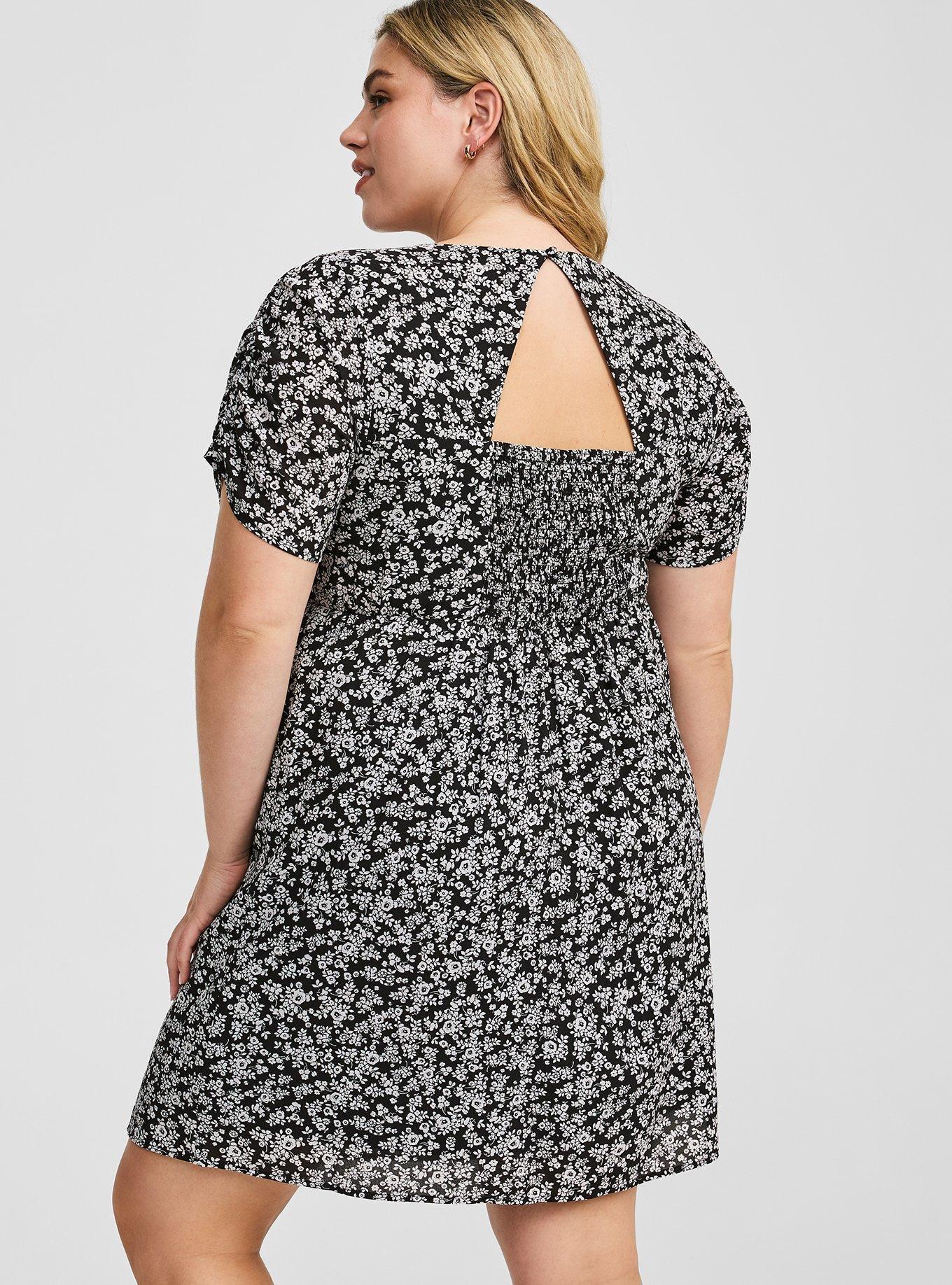 Mini Crew Neck Open Back Detail Dress, KIRSTEN DITSY FLORAL DEEP BLACK, alternate