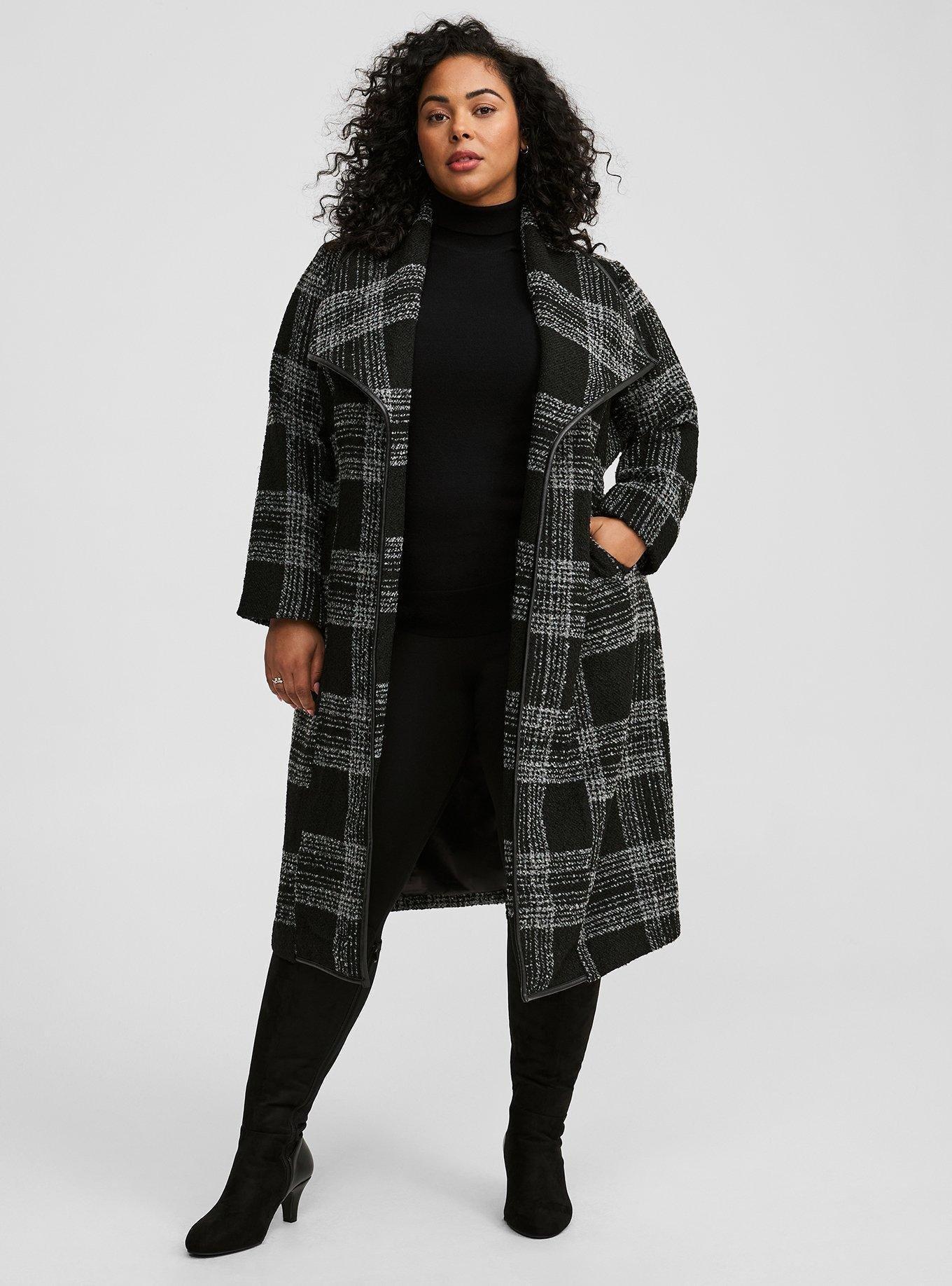 Boucle Drape Front Trench Coat