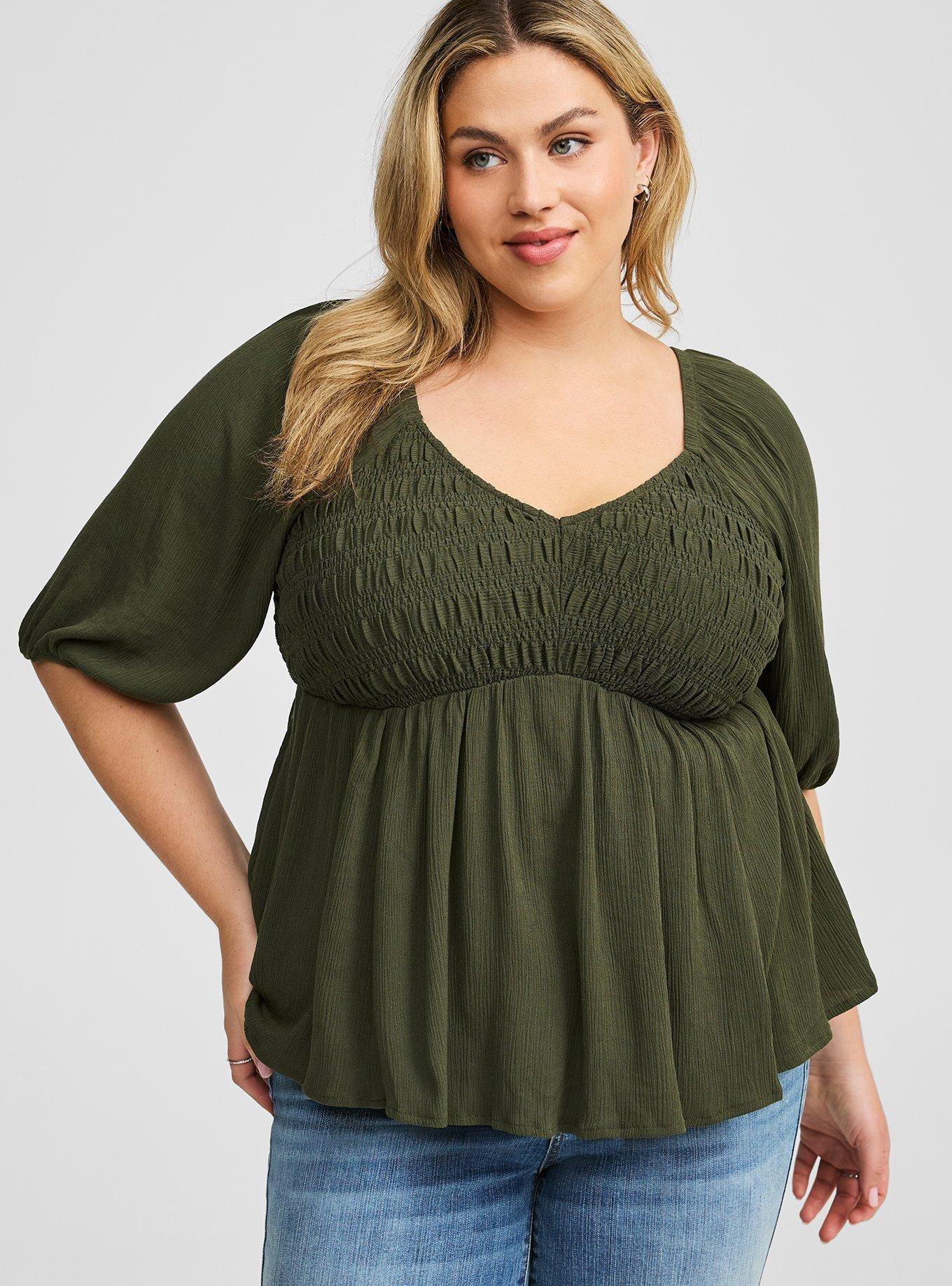 Babydoll Crinkle Gauze 3/4 Sleeve Top