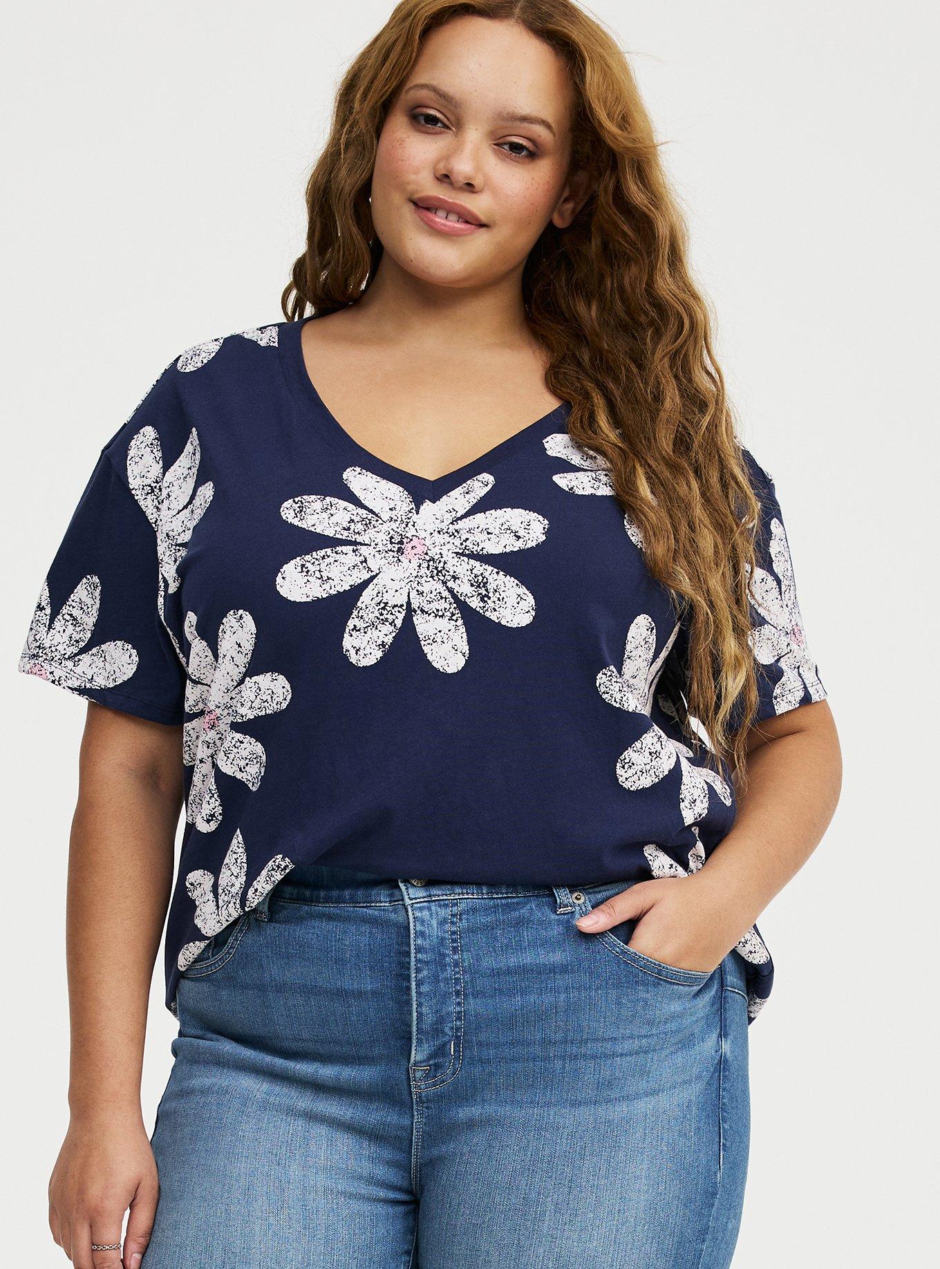 Heritage Jersey Relaxed V-Neck Tee, DAISY LANE NAVY, alternate