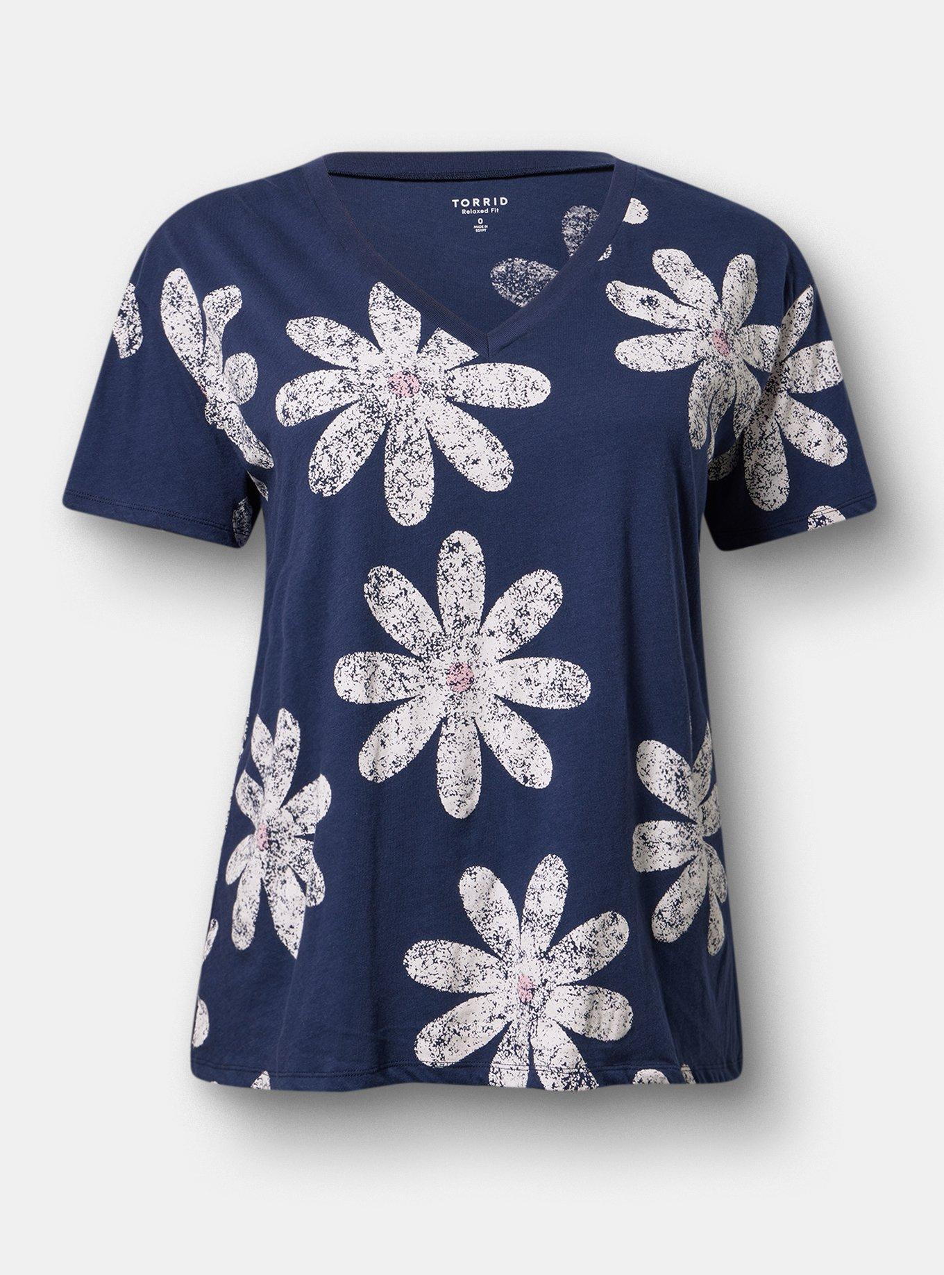 Heritage Jersey Relaxed V-Neck Tee, DAISY LANE NAVY, hi-res
