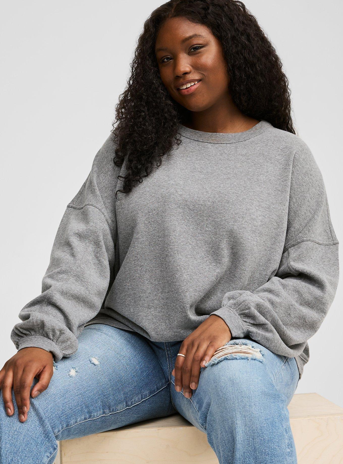 Plus Size Cozy Fleece Crew Neck Oversized Tunic Sweatshirt Torrid