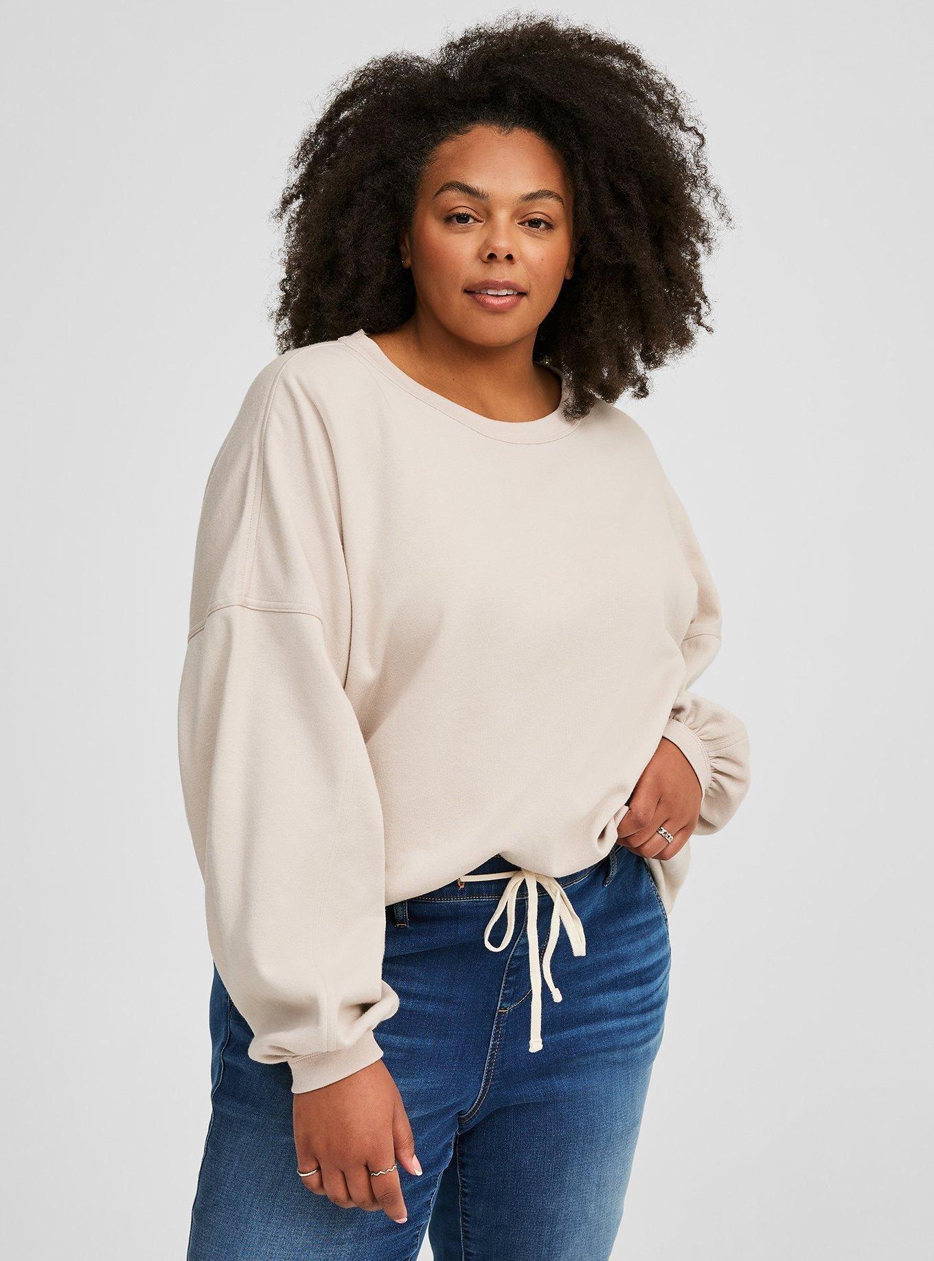 Plus Size Cozy Fleece Crew Neck Oversized Tunic Sweatshirt Torrid