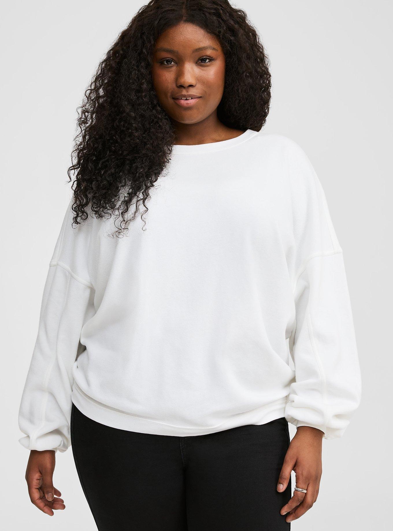 Plus Size Cozy Fleece Crew Neck Oversized Tunic Sweatshirt Torrid