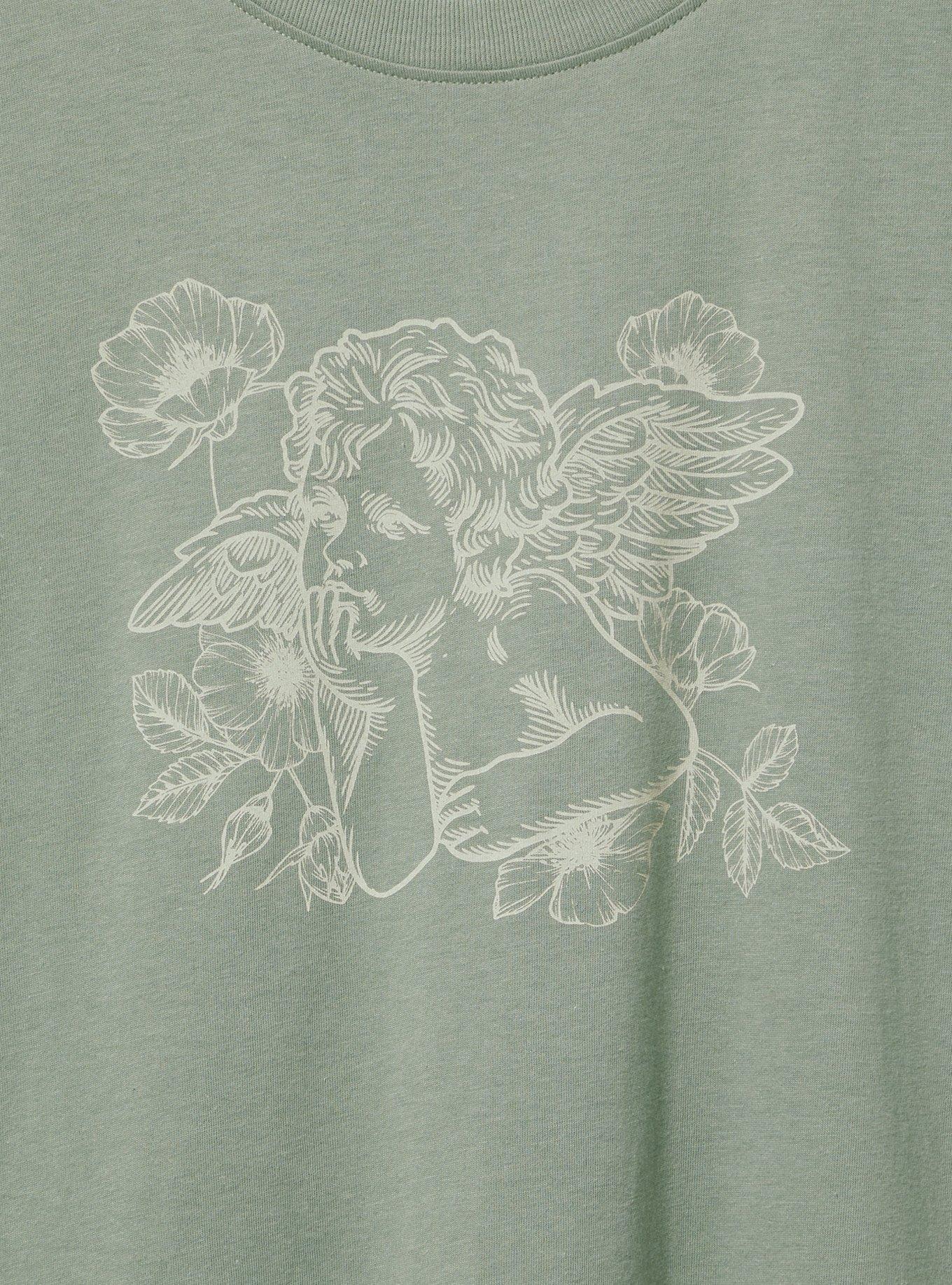 Floral Cherub Relaxed Fit Cotton Crew Tee, LILY PAD, alternate