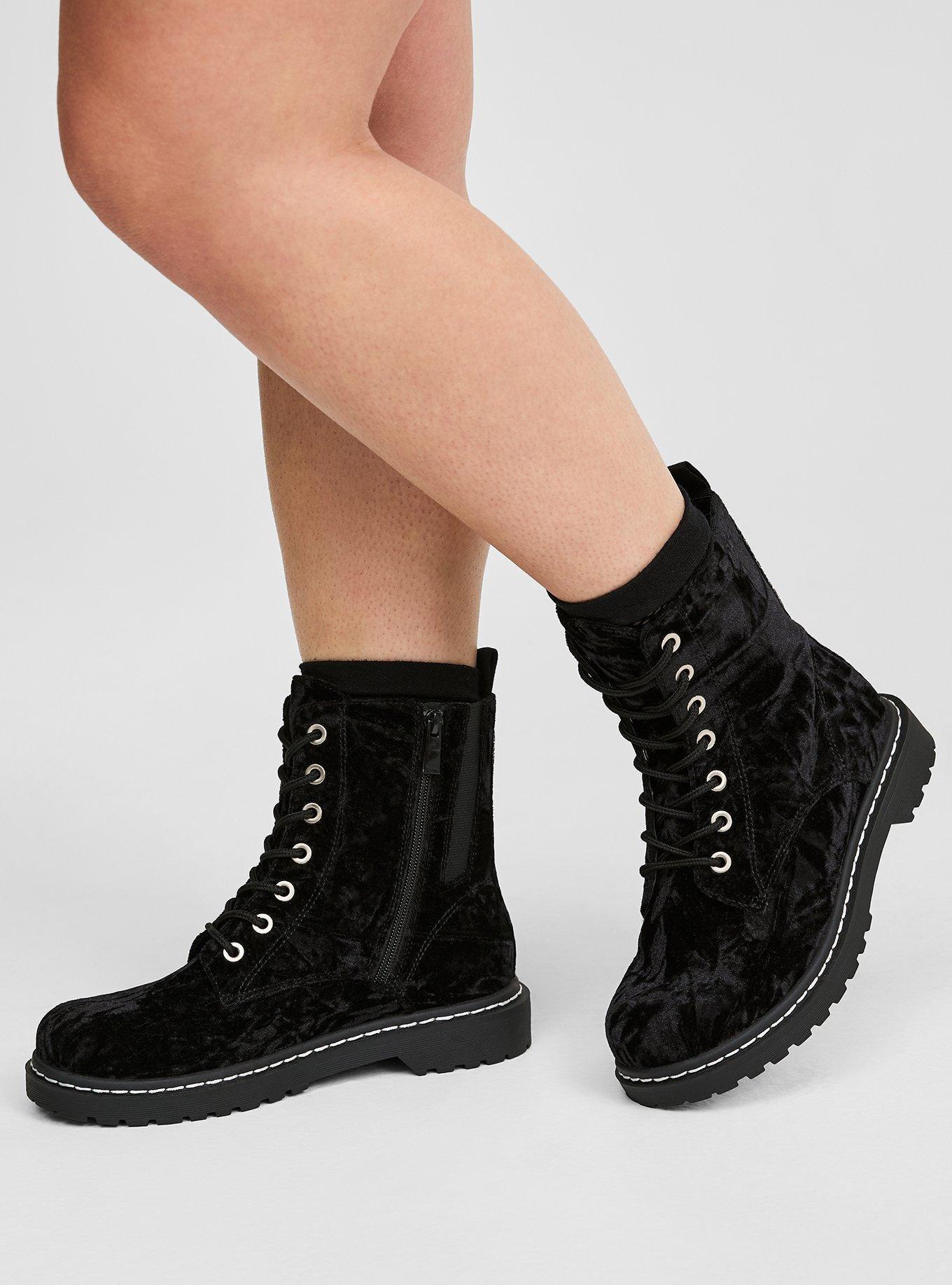 Black velvet combat boots hotsell