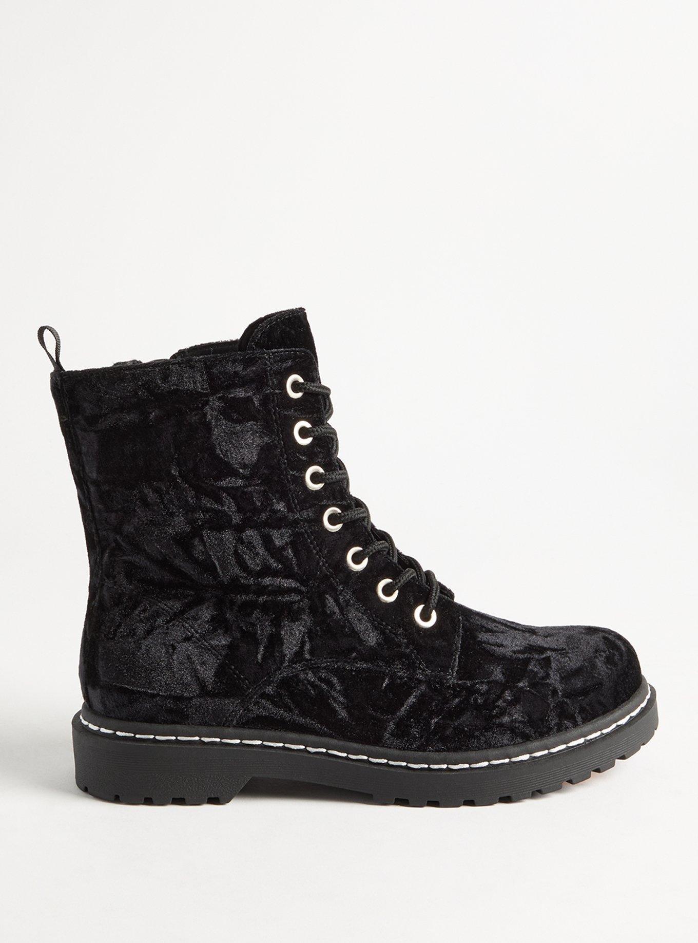 Crushed Velvet Combat Bootie (WW), BLACK, alternate