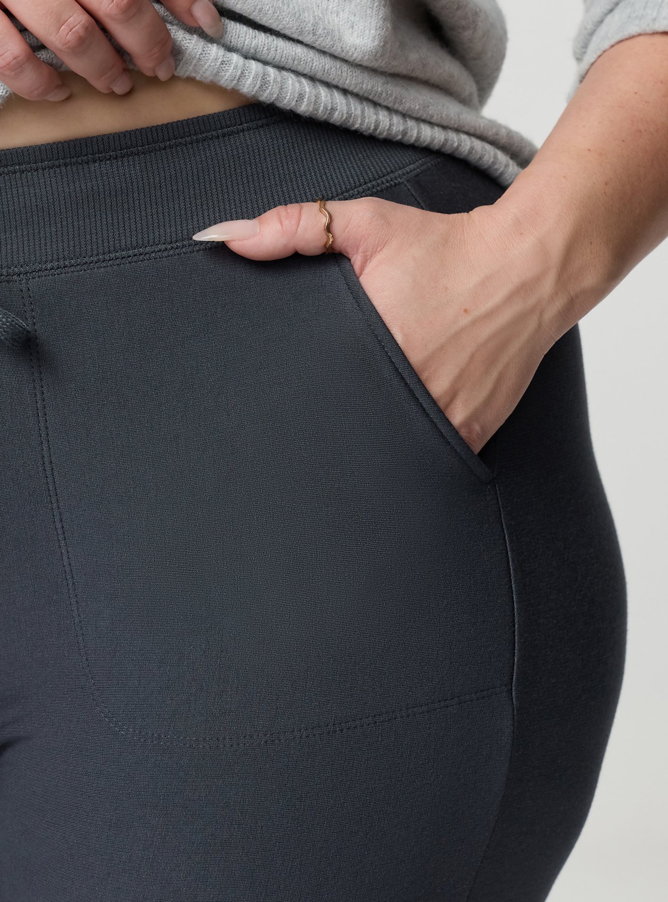 Full-Length Fleece Pocket Jogger Legging, EBONY, alternate