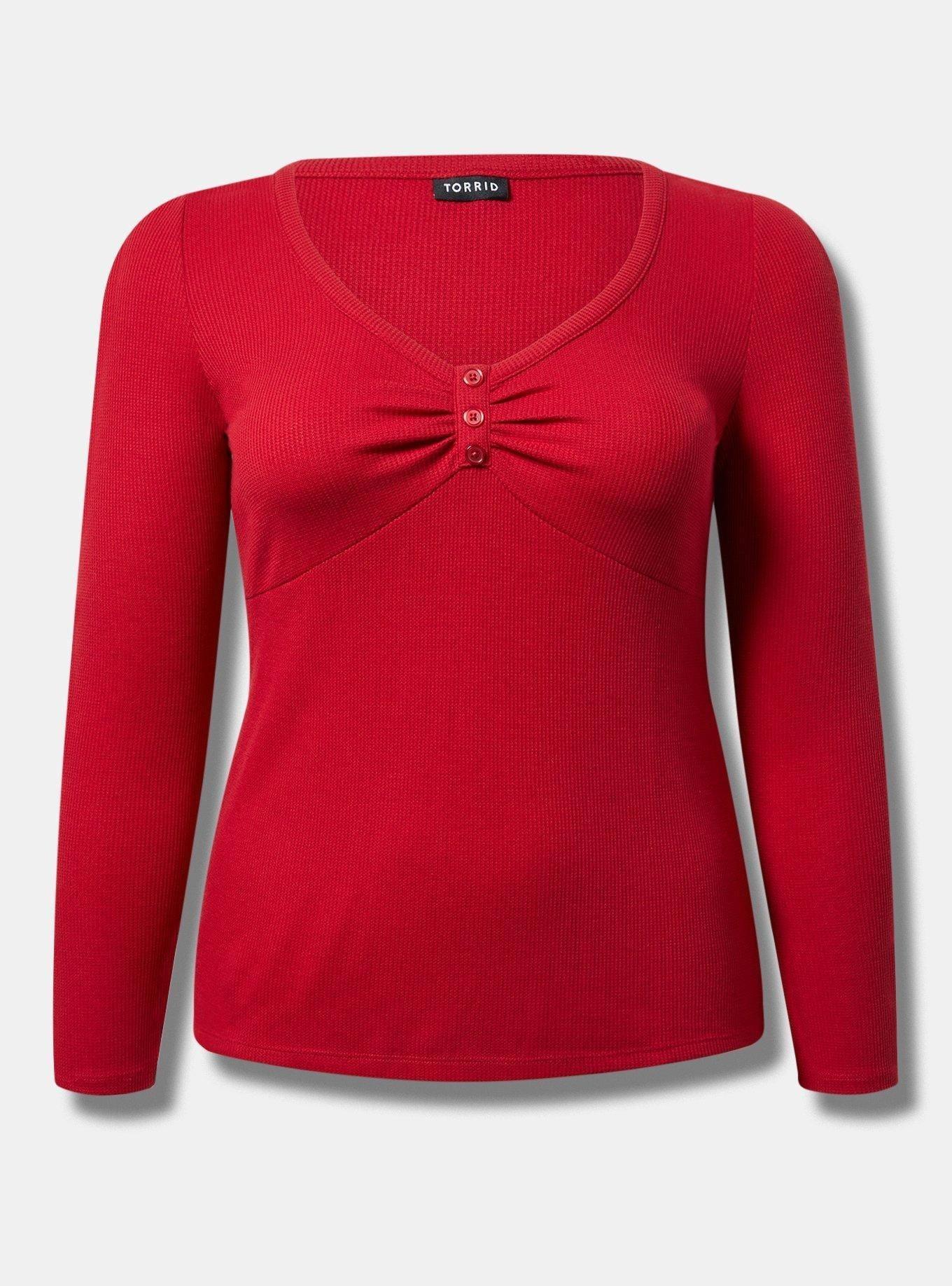 Thermal V Neck Long Sleeve Cinched Henley