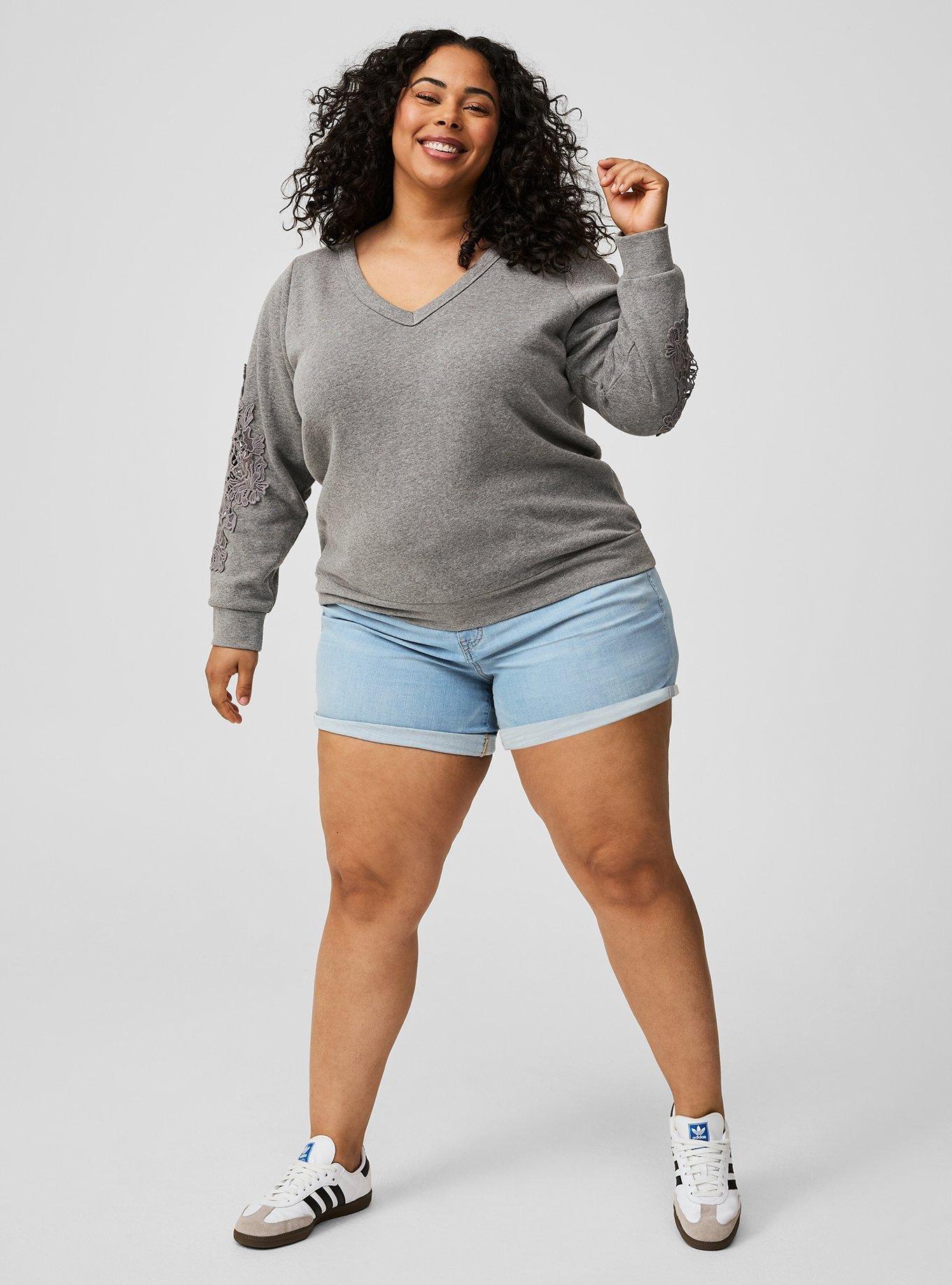 Cozy Fleece V-Neck Crochet Sweatshirt