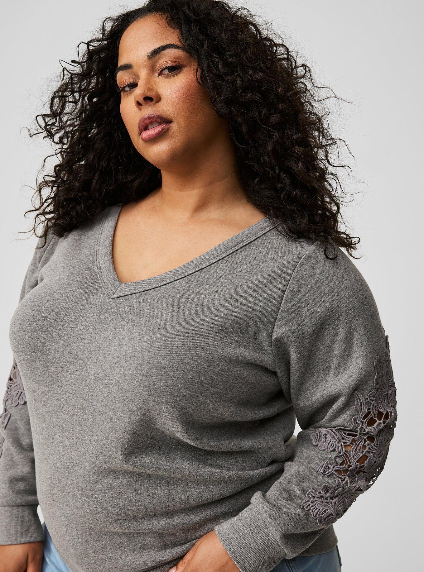 Cozy Fleece V-Neck Crochet Sweatshirt