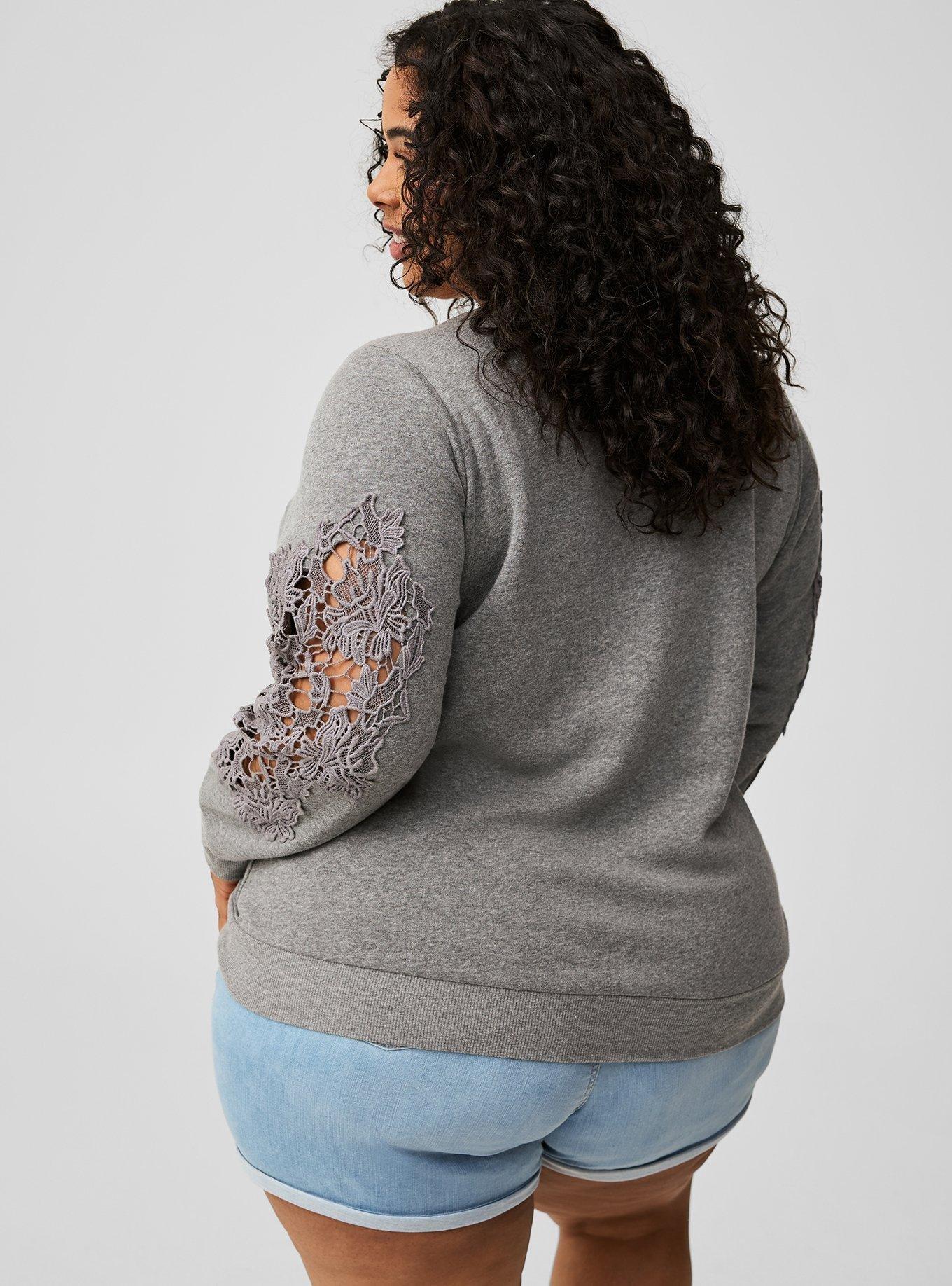 Cozy Fleece V-Neck Crochet Sweatshirt