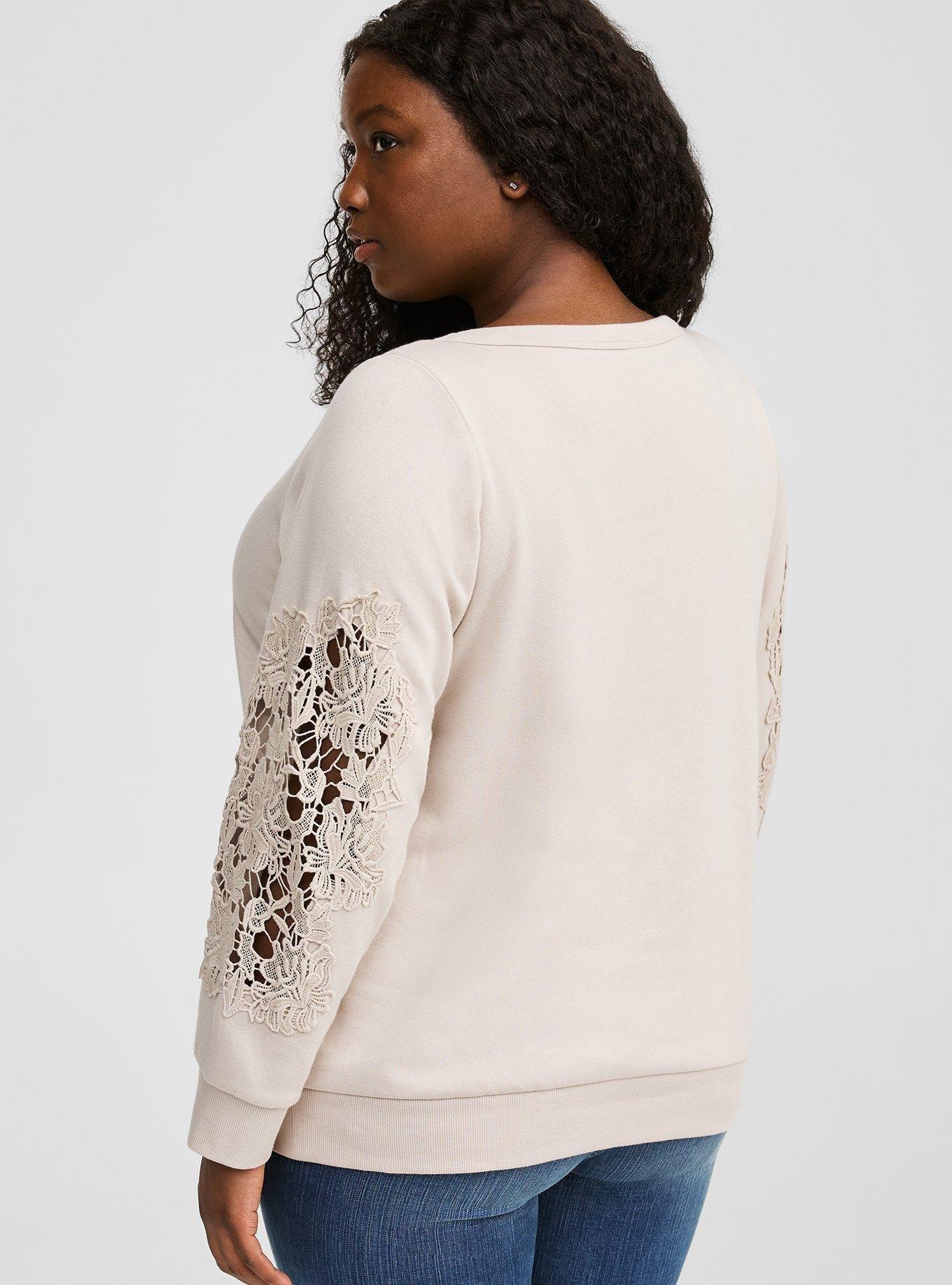 Cozy Fleece V-Neck Crochet Sweatshirt