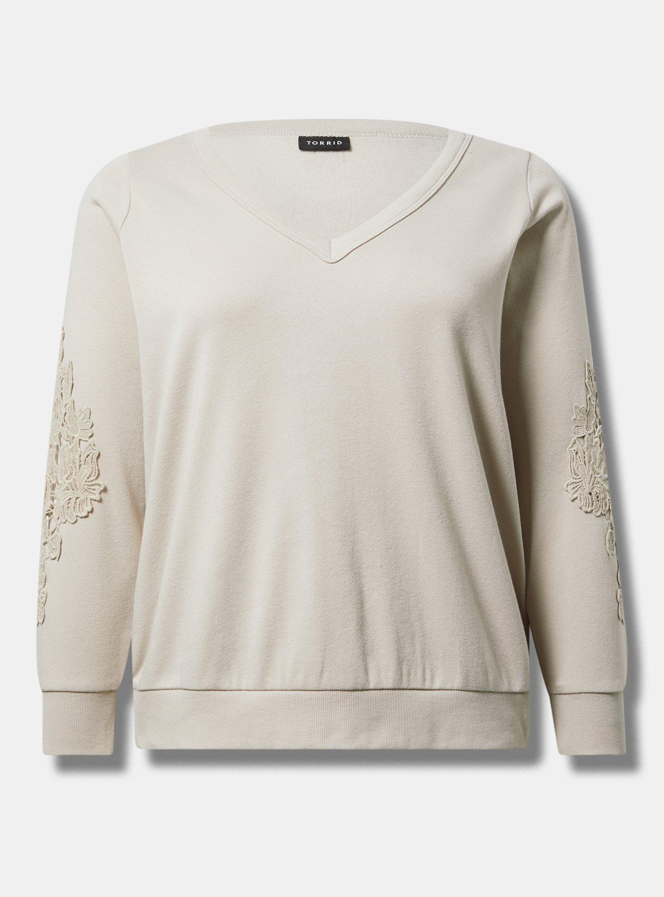 Cozy Fleece V-Neck Crochet Sweatshirt