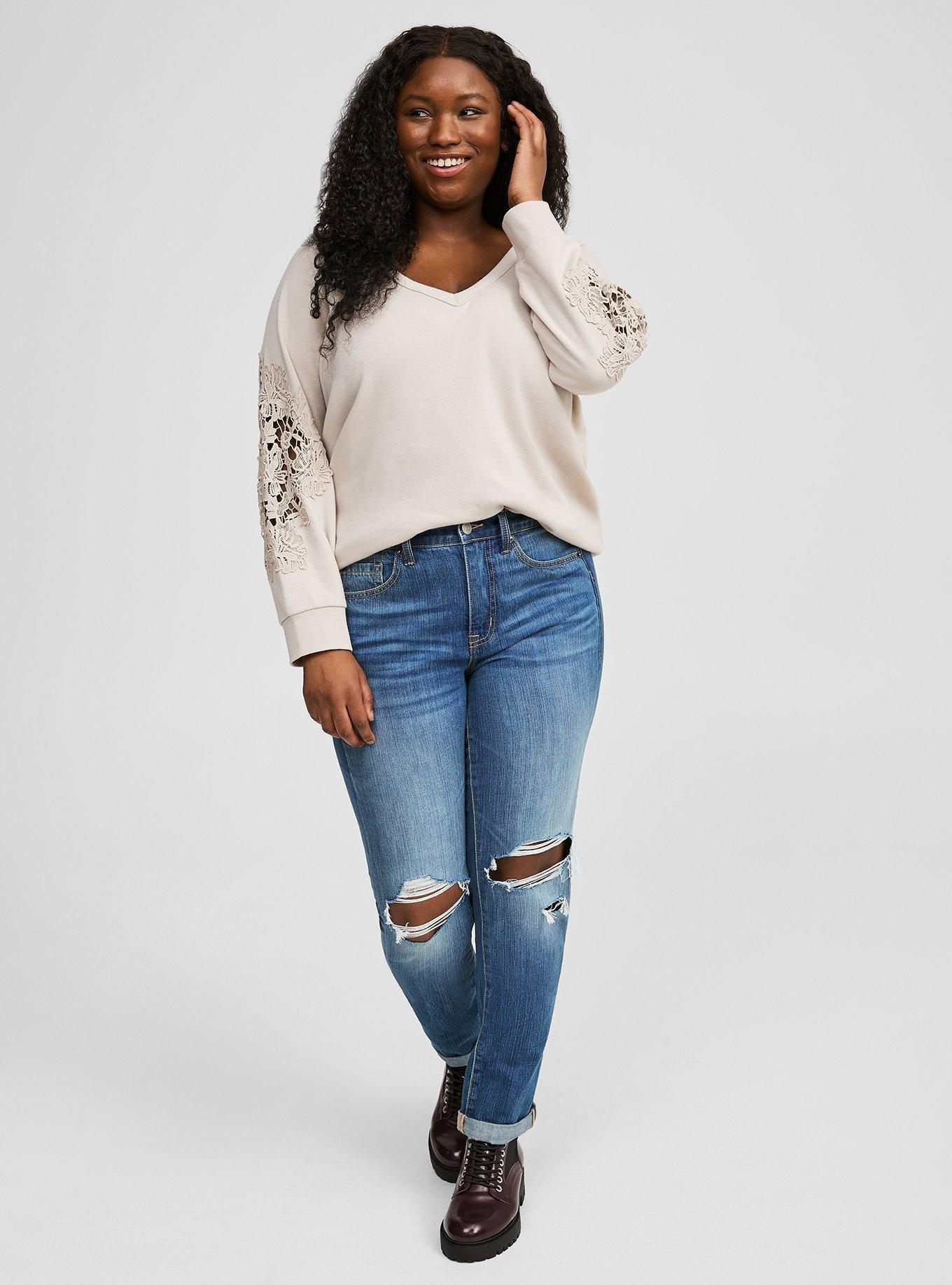 Cozy Fleece V-Neck Crochet Sweatshirt